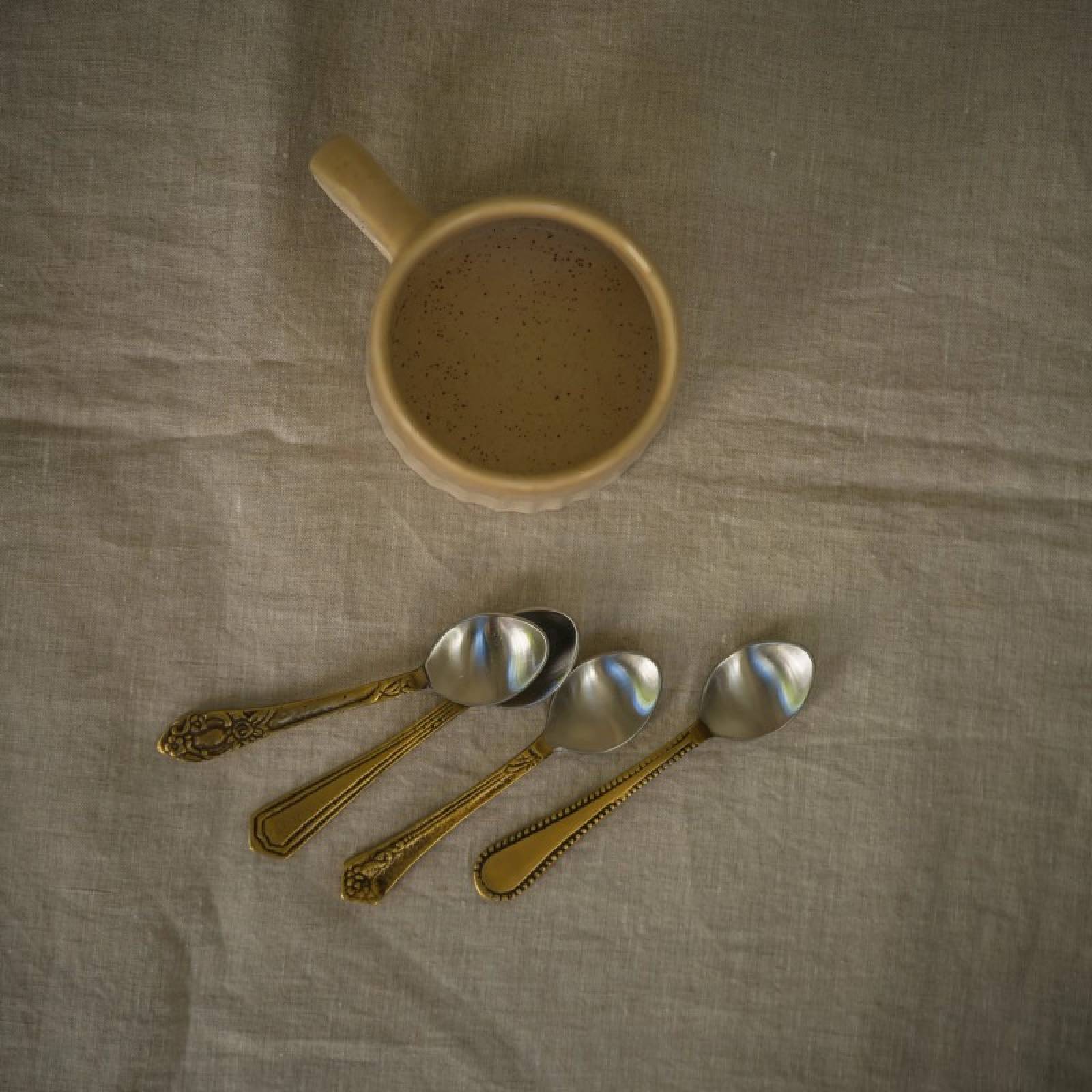 Set Of 4 Teaspoons In Vintage Style Brass