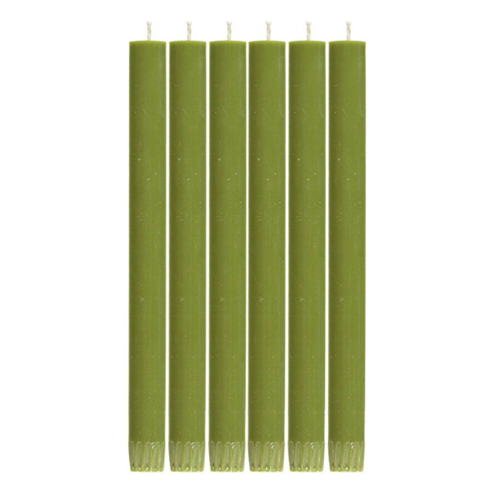 Set Of 6 Eco Dinner Candles In Olive Green thumbnails