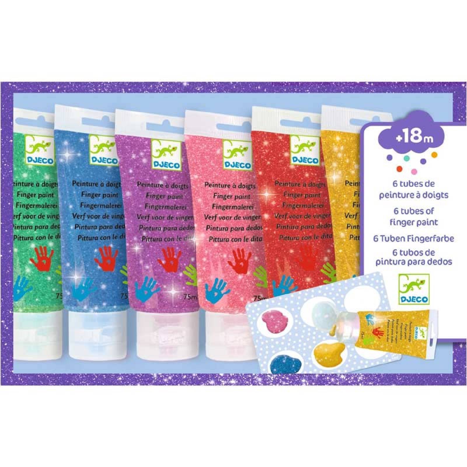 Set Of 6 Tubes Of Glitter Finger Paint By Djeco 18m+