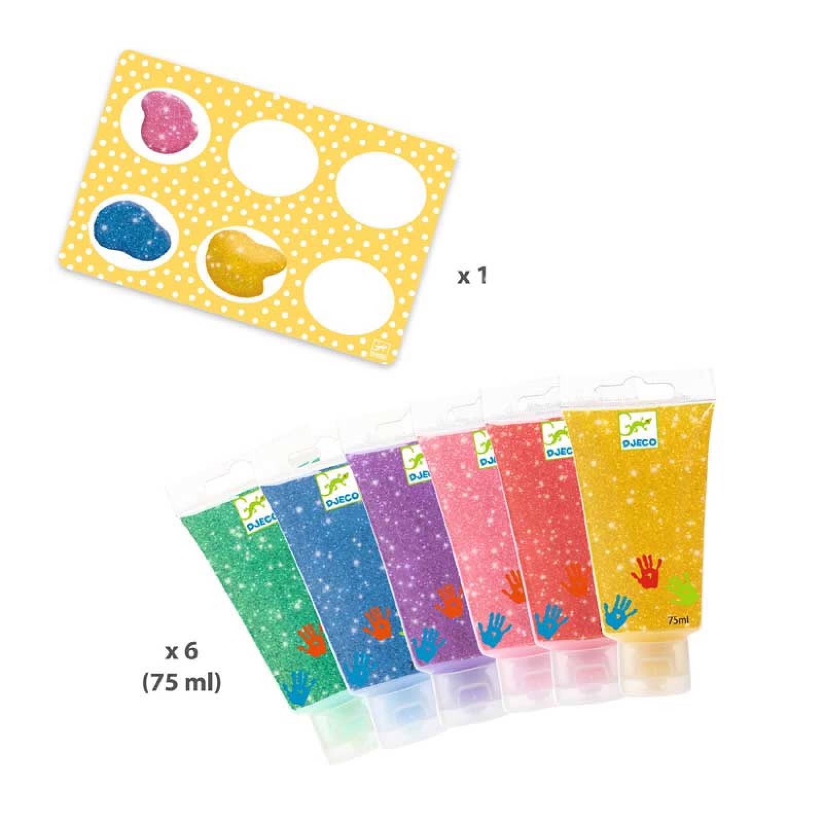 Set Of 6 Tubes Of Glitter Finger Paint By Djeco 18m+ thumbnails