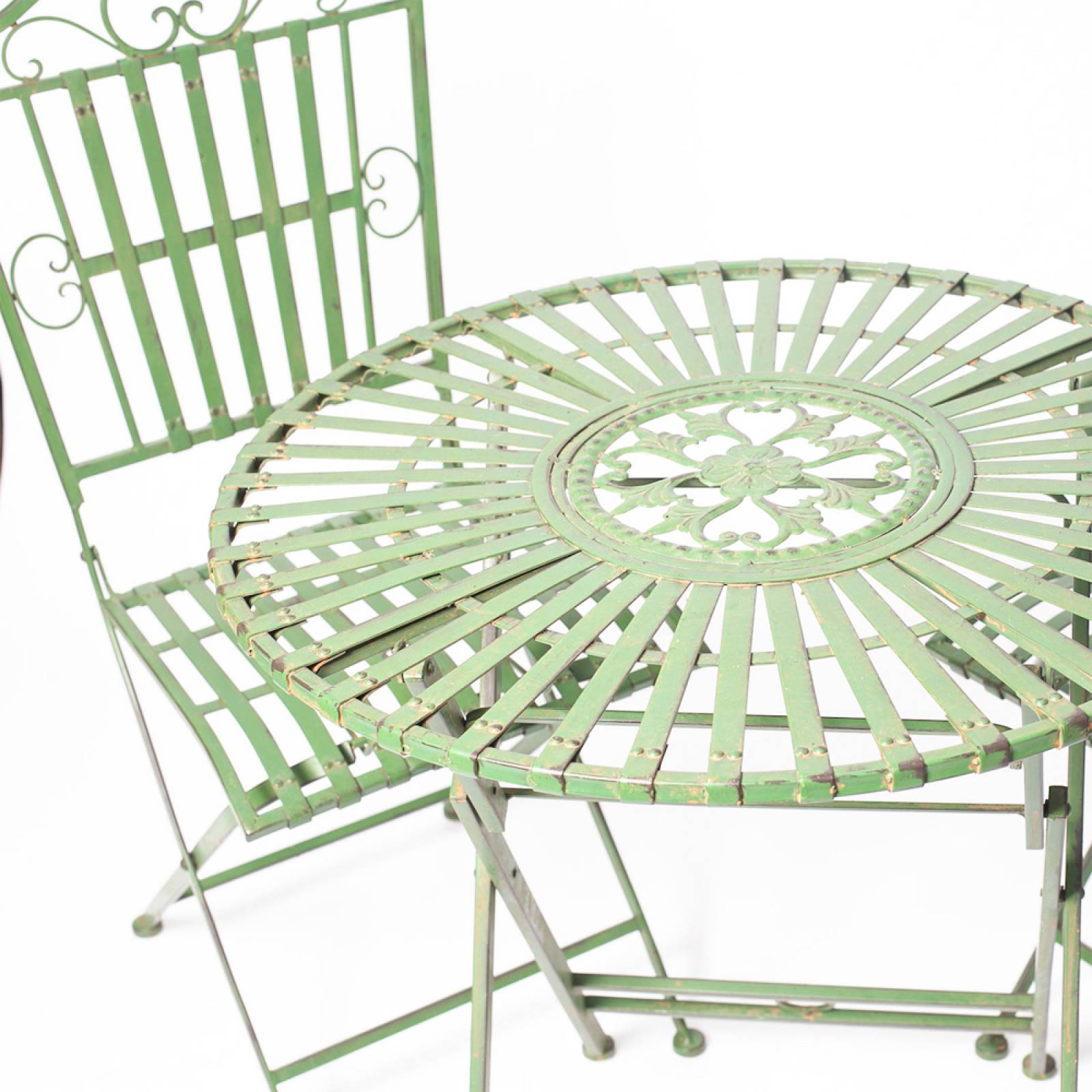 Set Of Metal Garden Table & 2 Chairs In Antique Green thumbnails