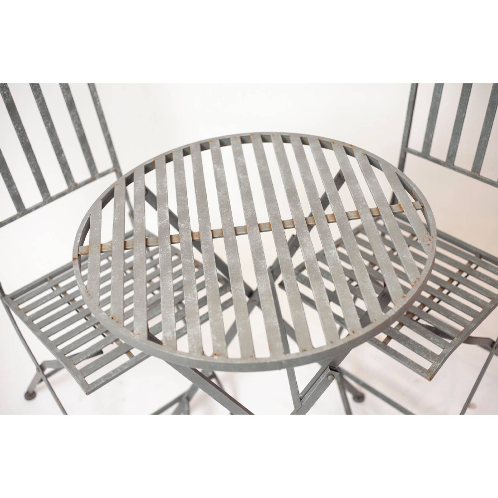 Set Of Grey Metal Garden Table & Two Chairs thumbnails