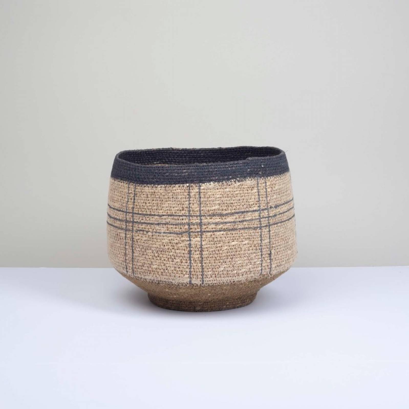 Short Basket With Black Stripes & Green Base H:21cm