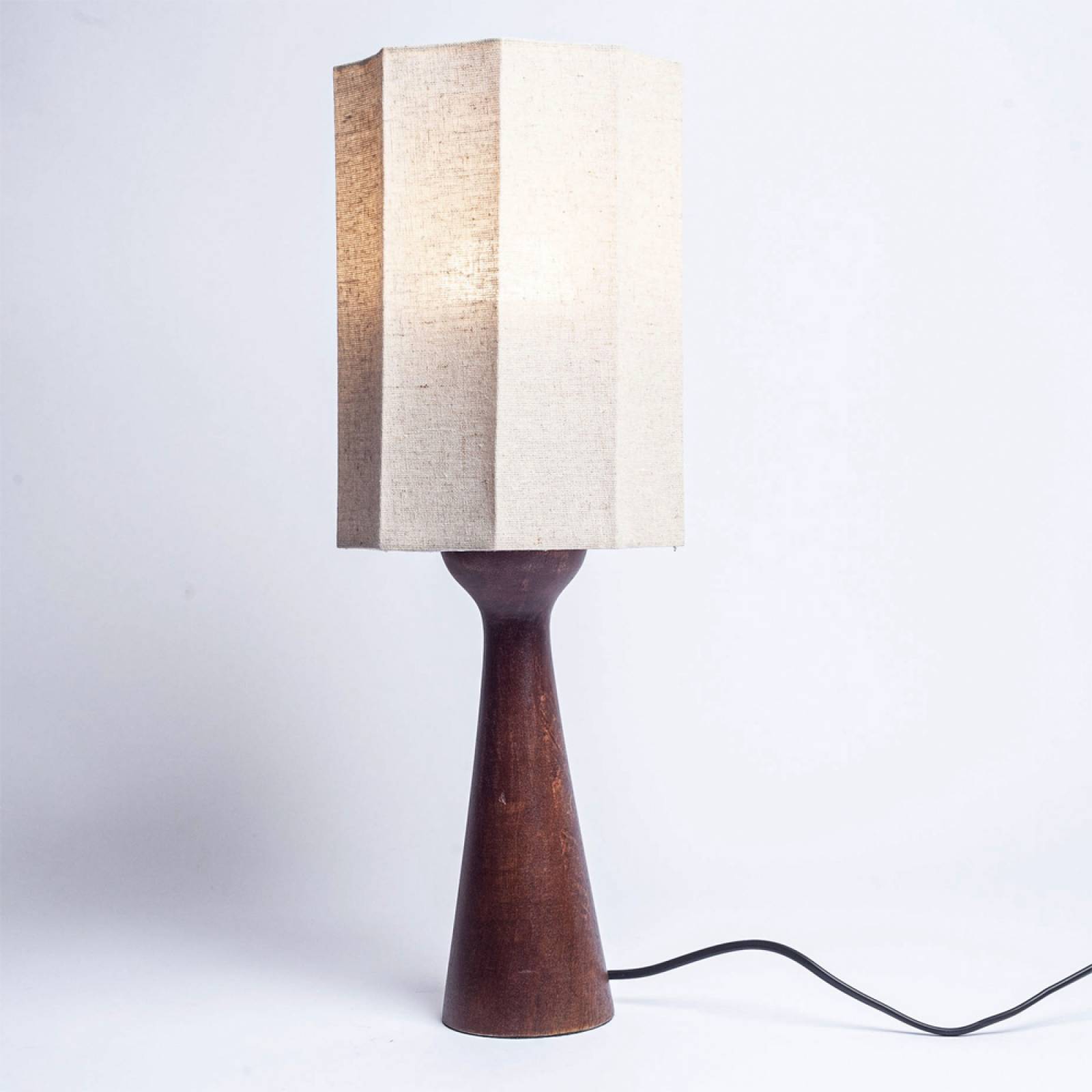 Short Wooden Table Lamp In Russet With Octagonal Linen Shade thumbnails