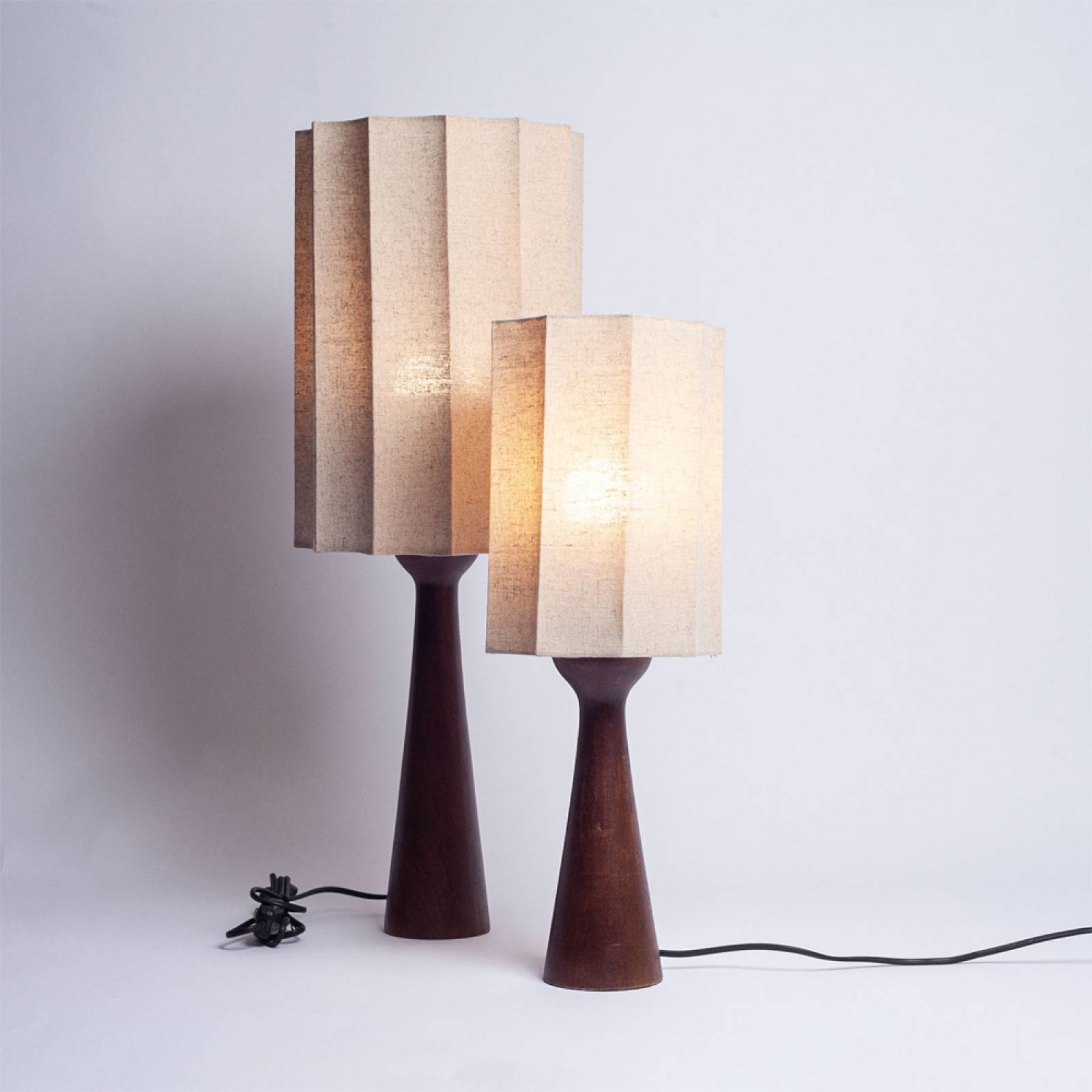 Short Wooden Table Lamp In Russet With Octagonal Linen Shade thumbnails