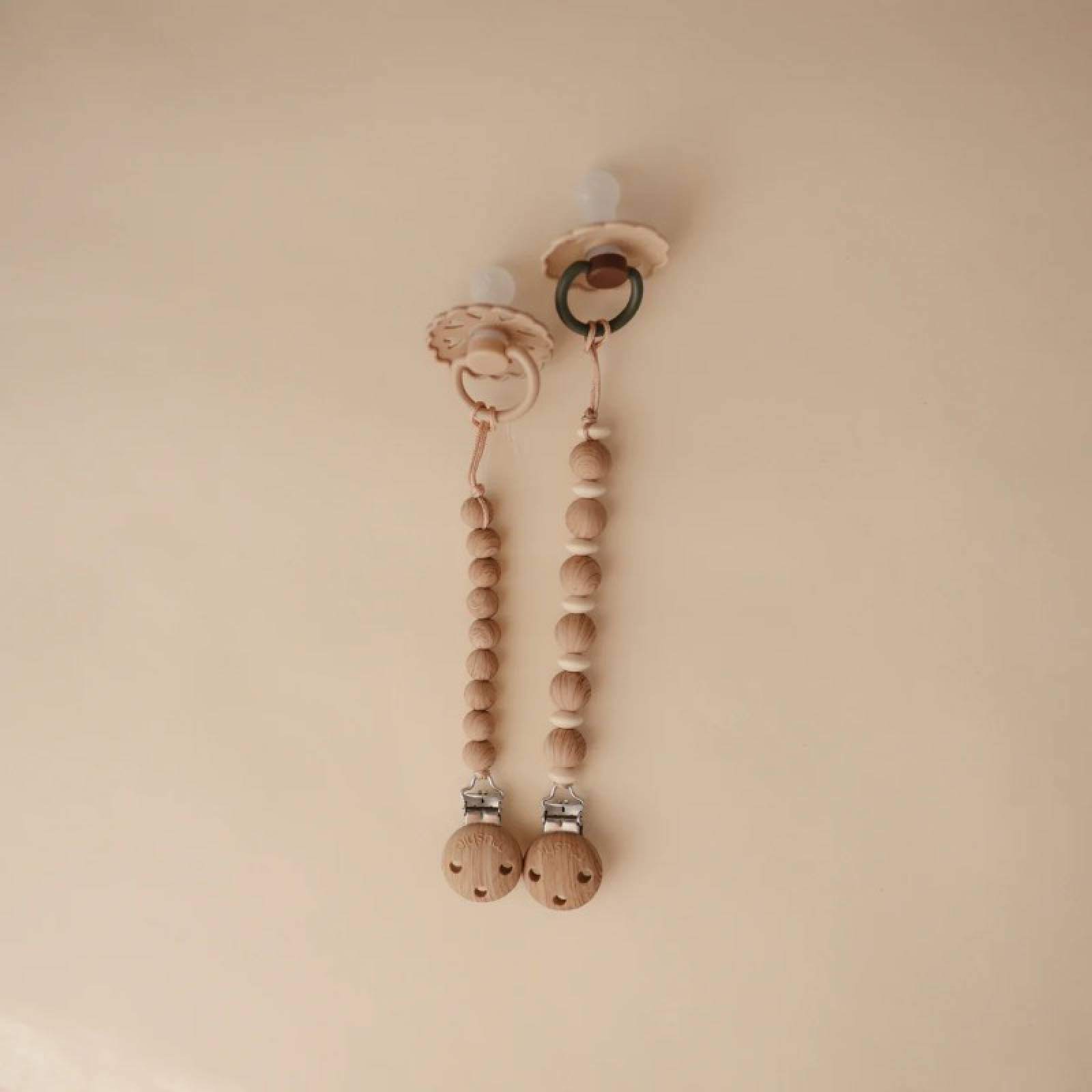 Silicone Pacifier Clip In Faux Wood thumbnails