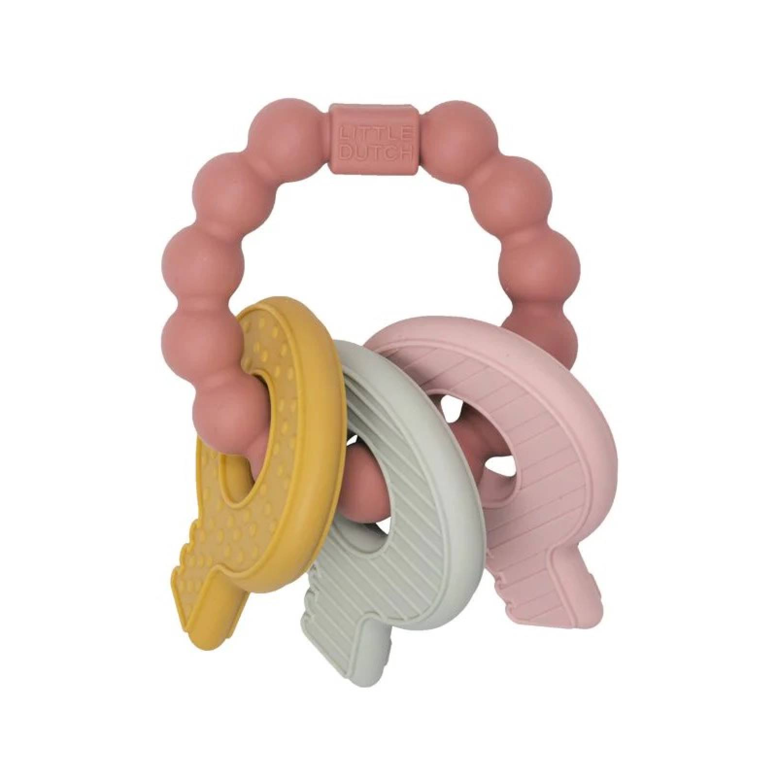 Silicone Teething Keychain In Pink By Little Dutch 0+