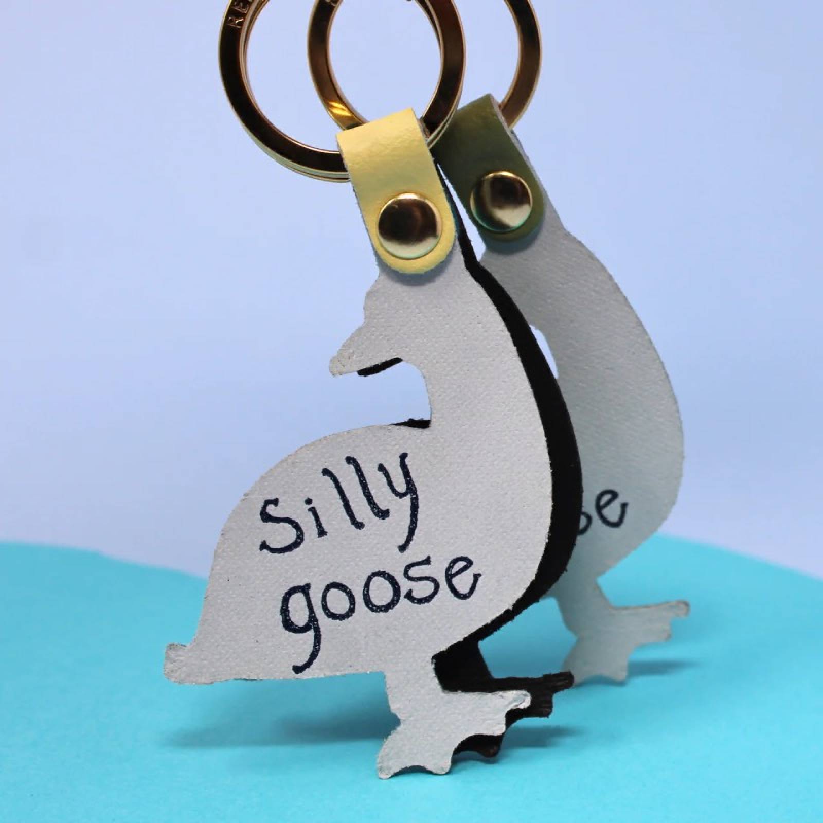 Silly Goose Leather Keyring In Sage thumbnails