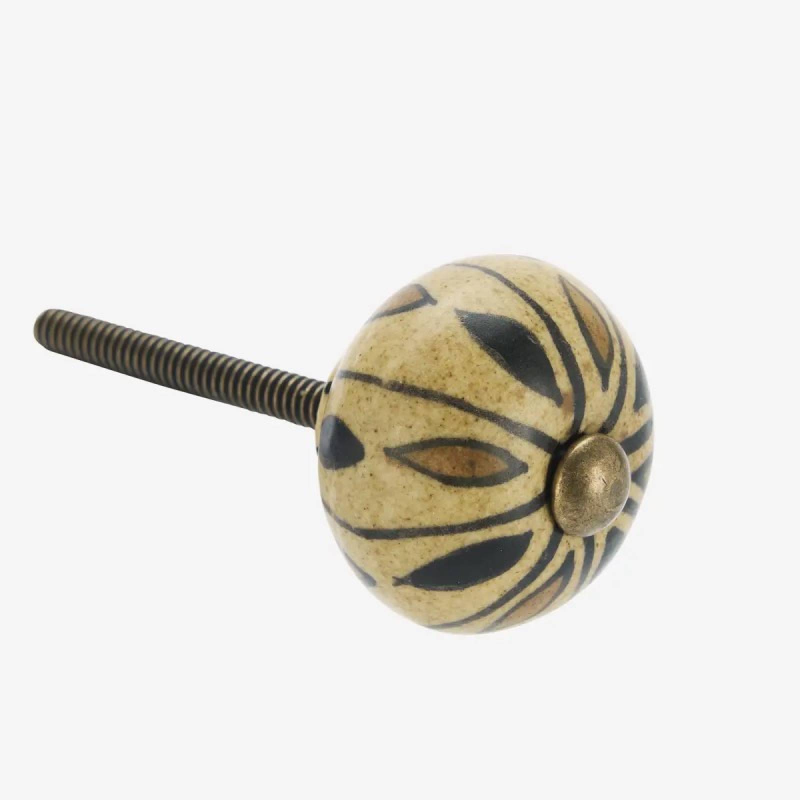 Single Hand Painted Stoneware Doorknob In Brown, Black & Sand