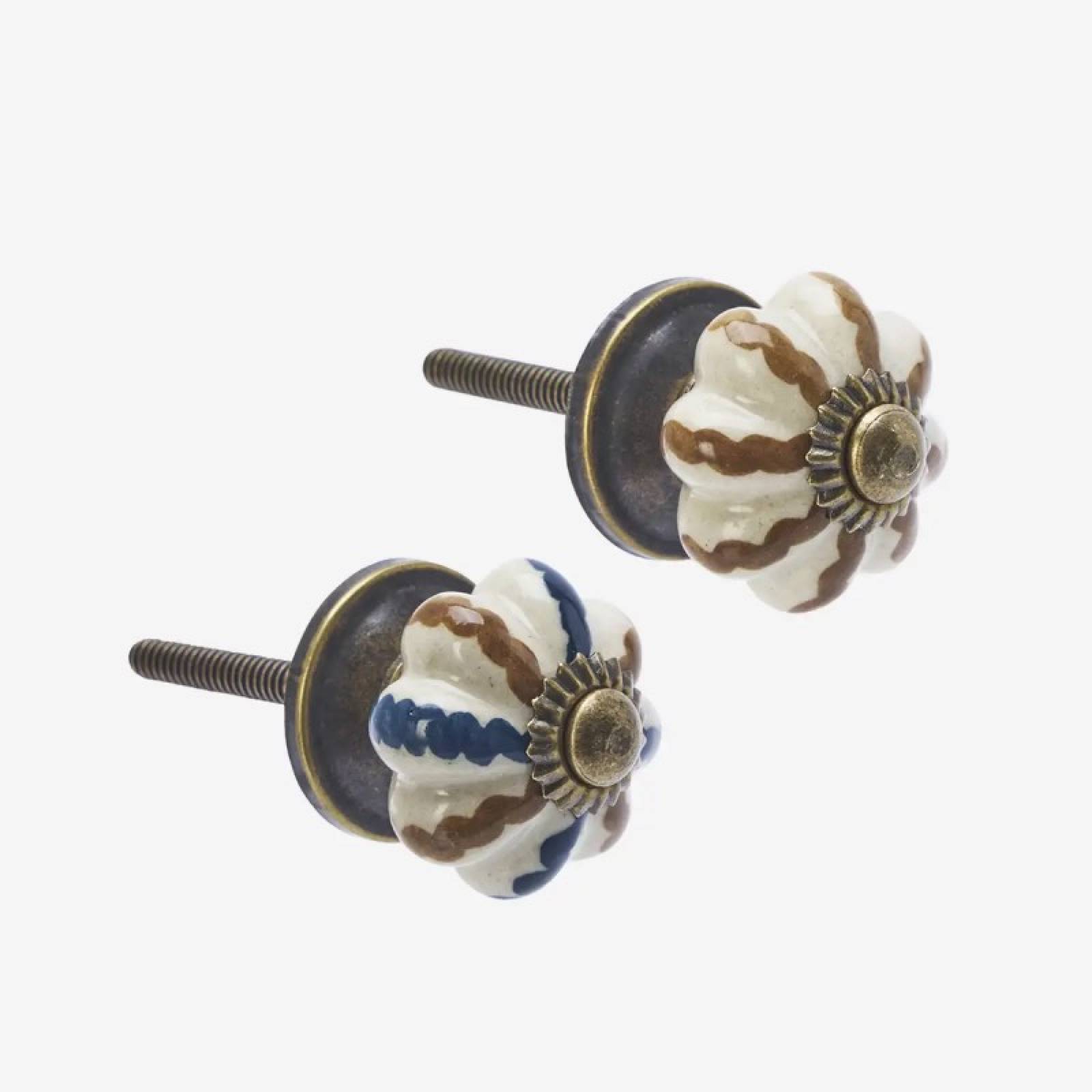 Single Hand Painted Stoneware Doorknob In Cinnamon & Blue