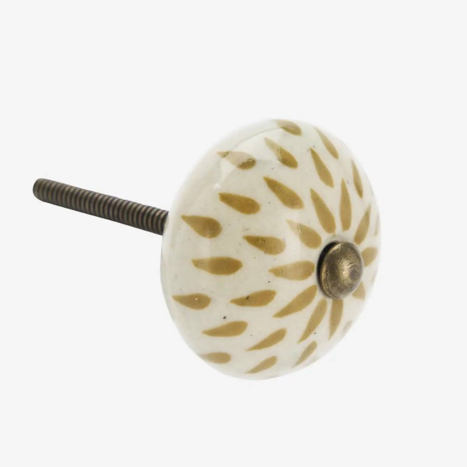 Single Hand Painted Stoneware Doorknob In Off White & Yellow