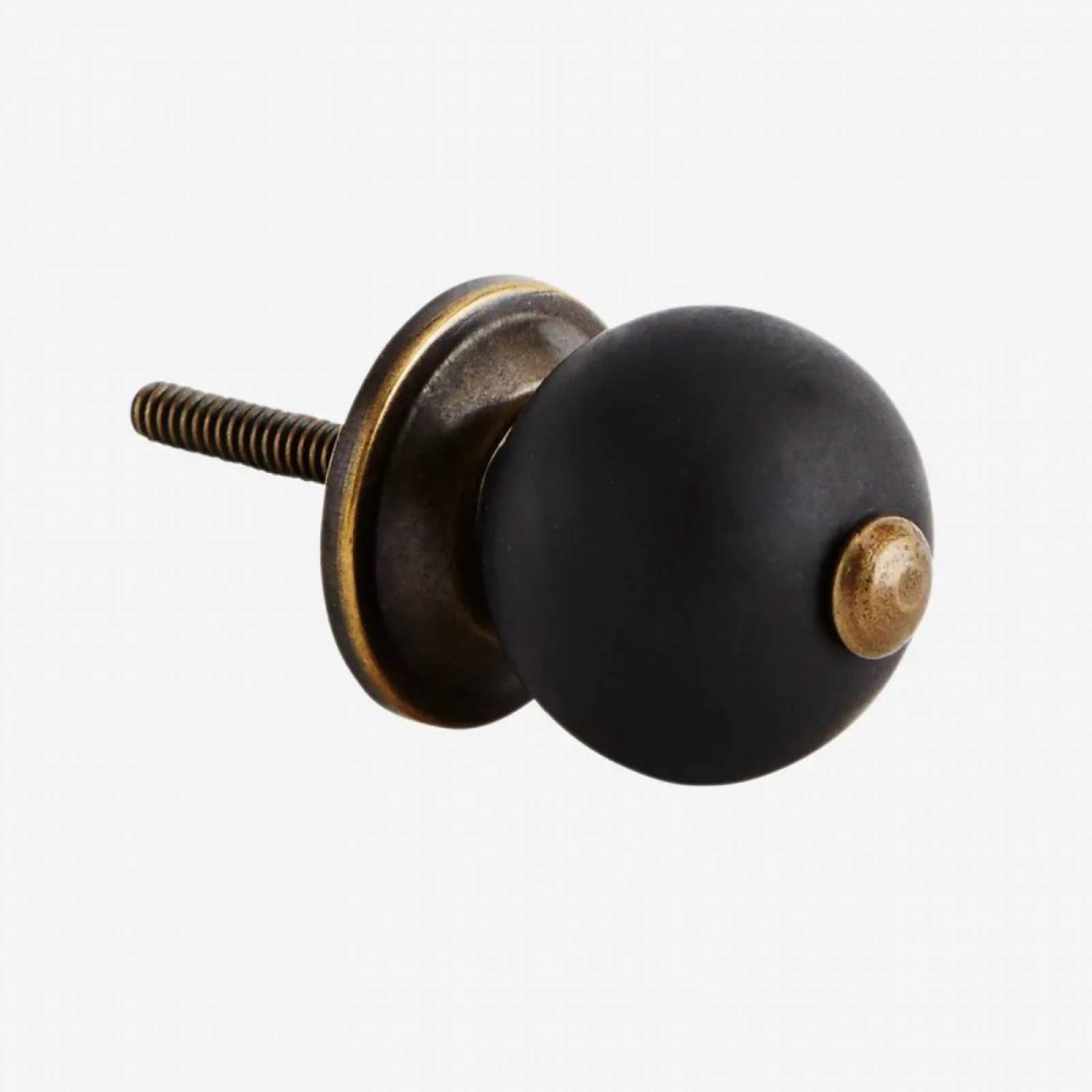 Single Handmade Stoneware Doorknob In Black & Antiqued Brass