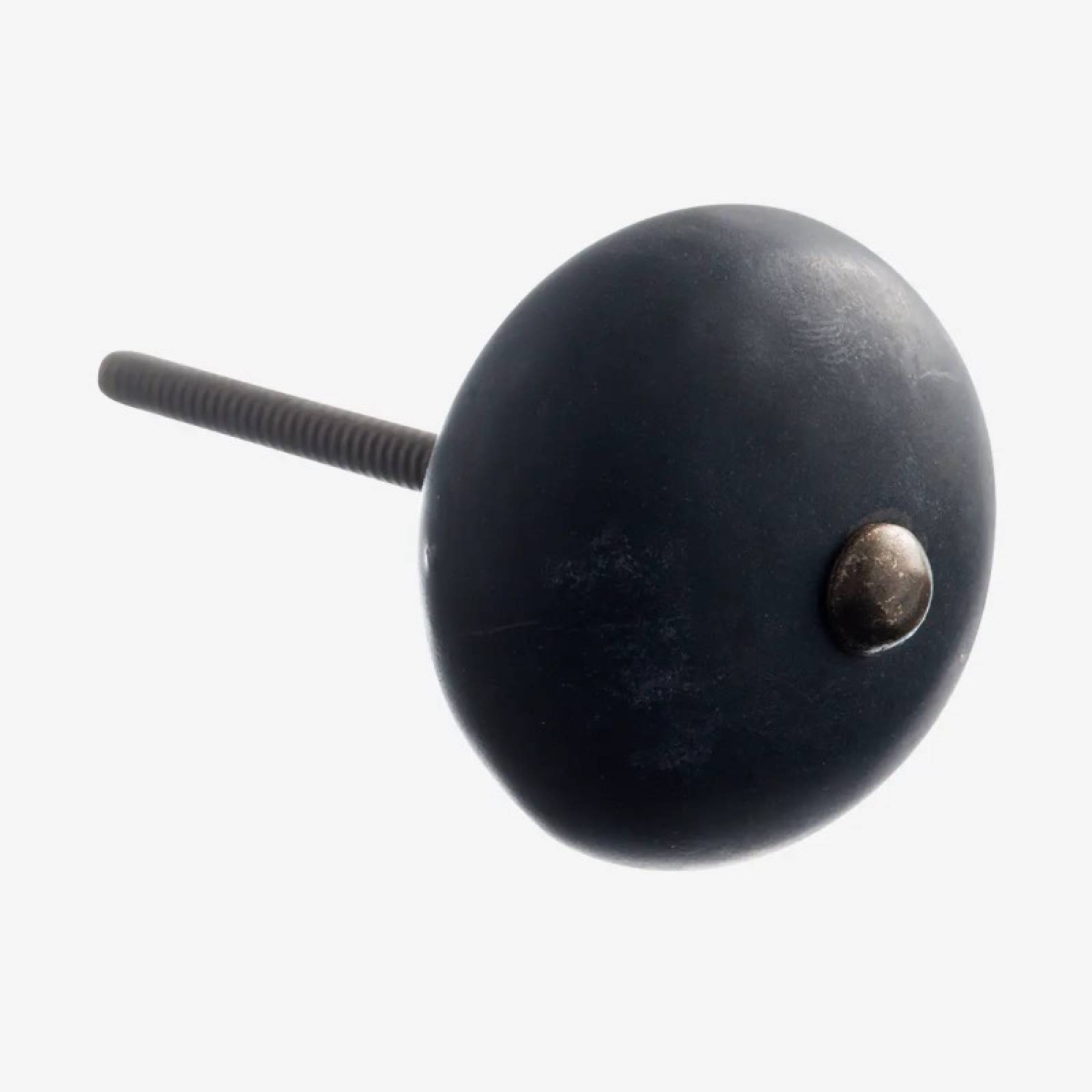 Single Handmade Stoneware Doorknob In Matte Black & Brass