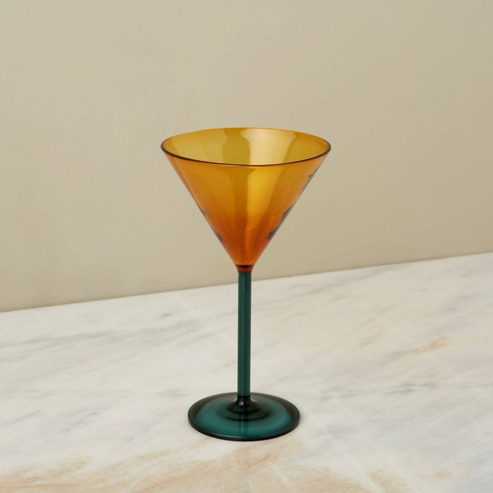 Single Martini Glass In Yellow With Green Stem