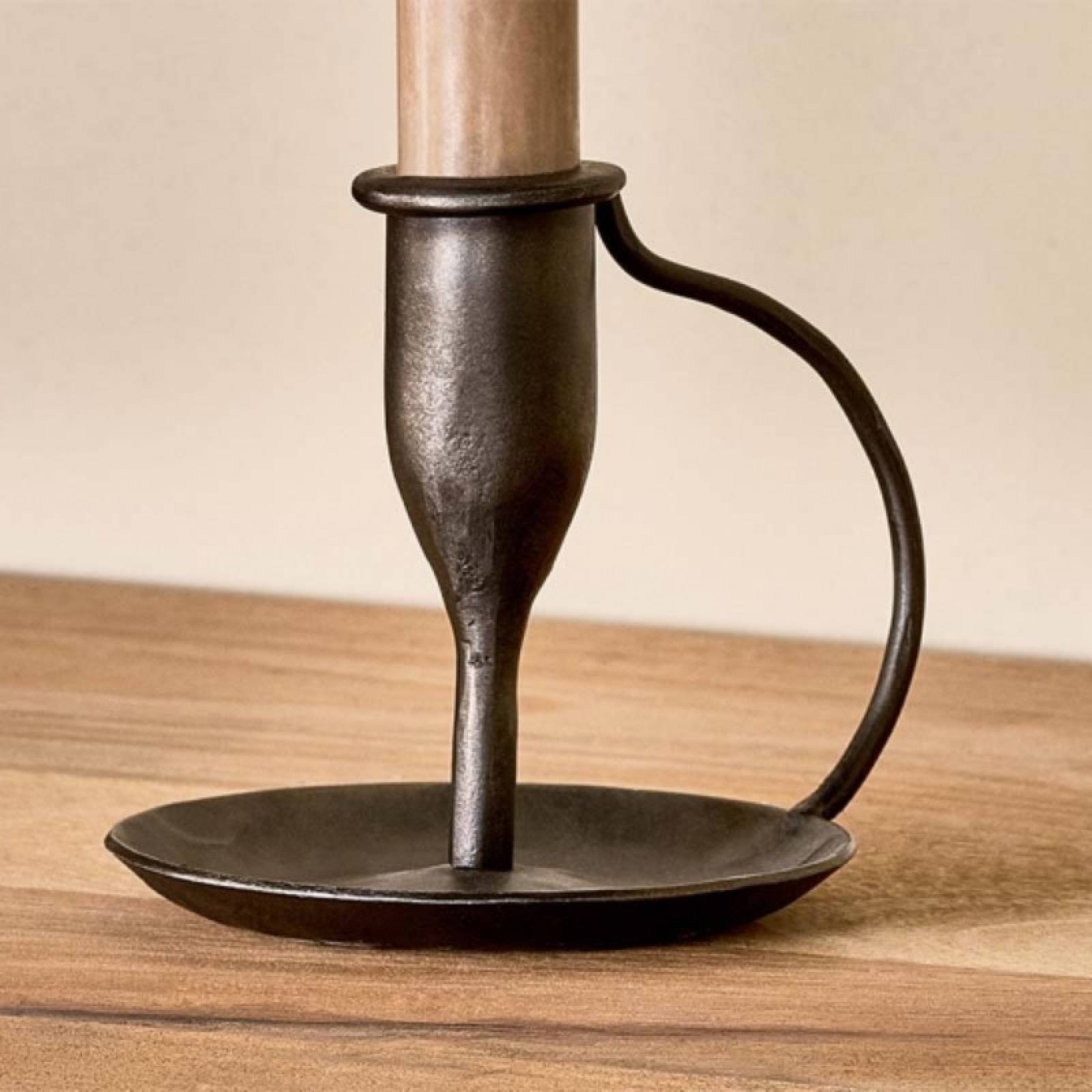 Slim Candlestick Holder With Handle In Antique Black thumbnails