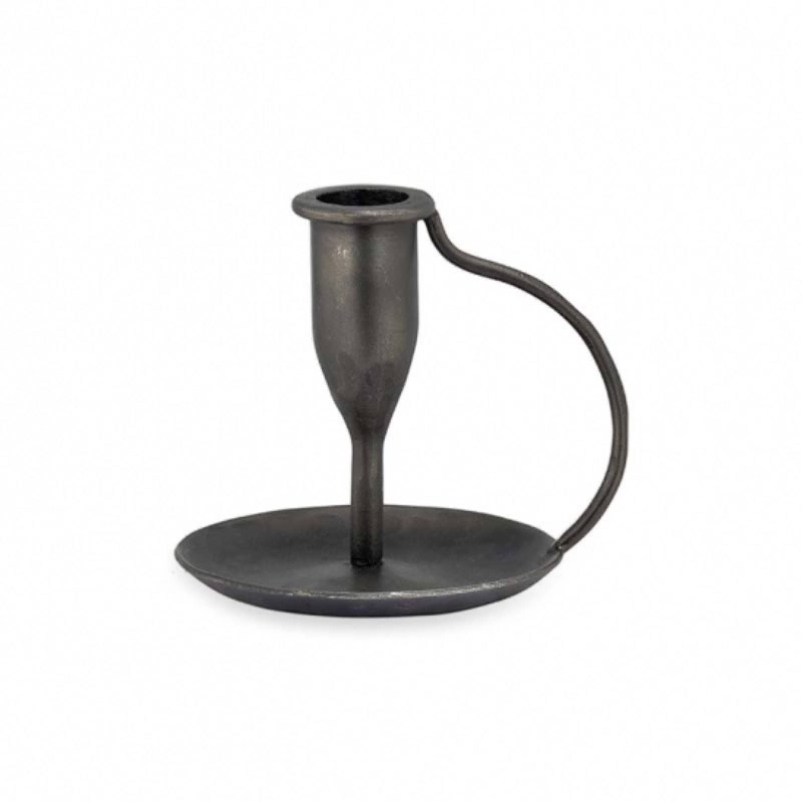 Slim Candlestick Holder With Handle In Antique Black thumbnails