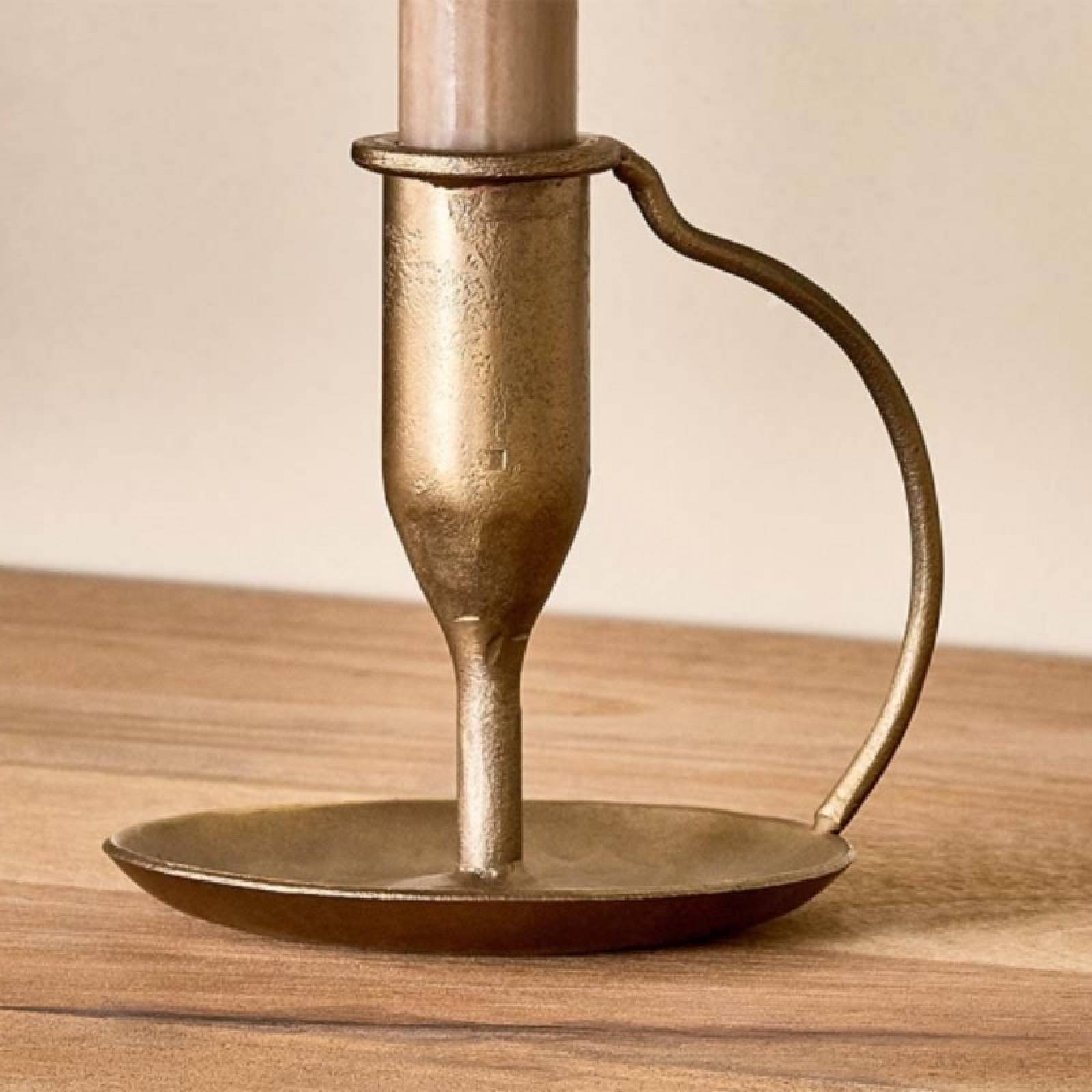 Slim Candlestick Holder With Handle In Antique Brass thumbnails