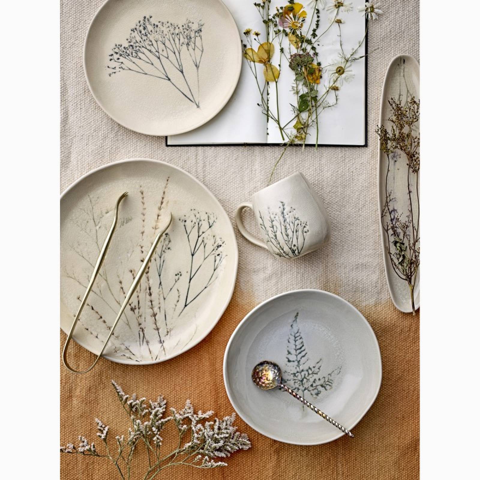 Slim Stoneware Floral Imprint Serving Platter Dish thumbnails