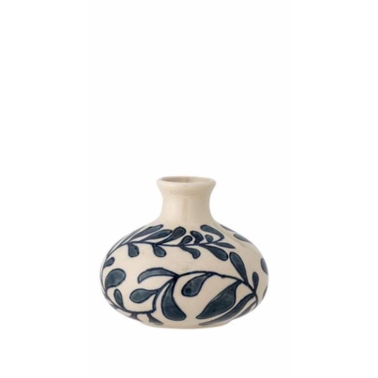 Small Ceramic Vase With Blue Plant Design