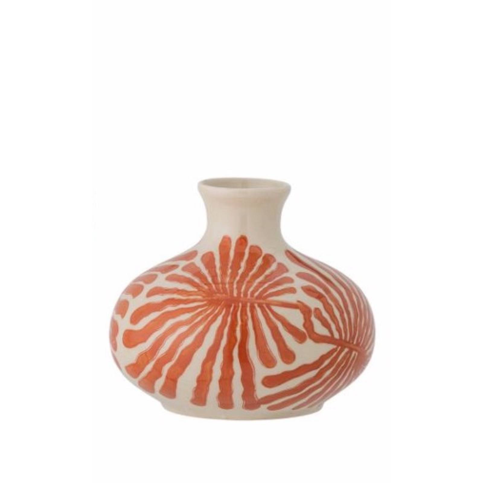 Small Ceramic Vase With Orange Plant Design