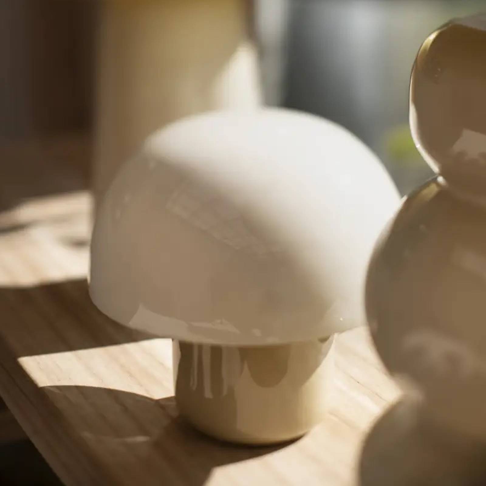 Small Enamel Mushroom Lamp In Cream & Khaki thumbnails