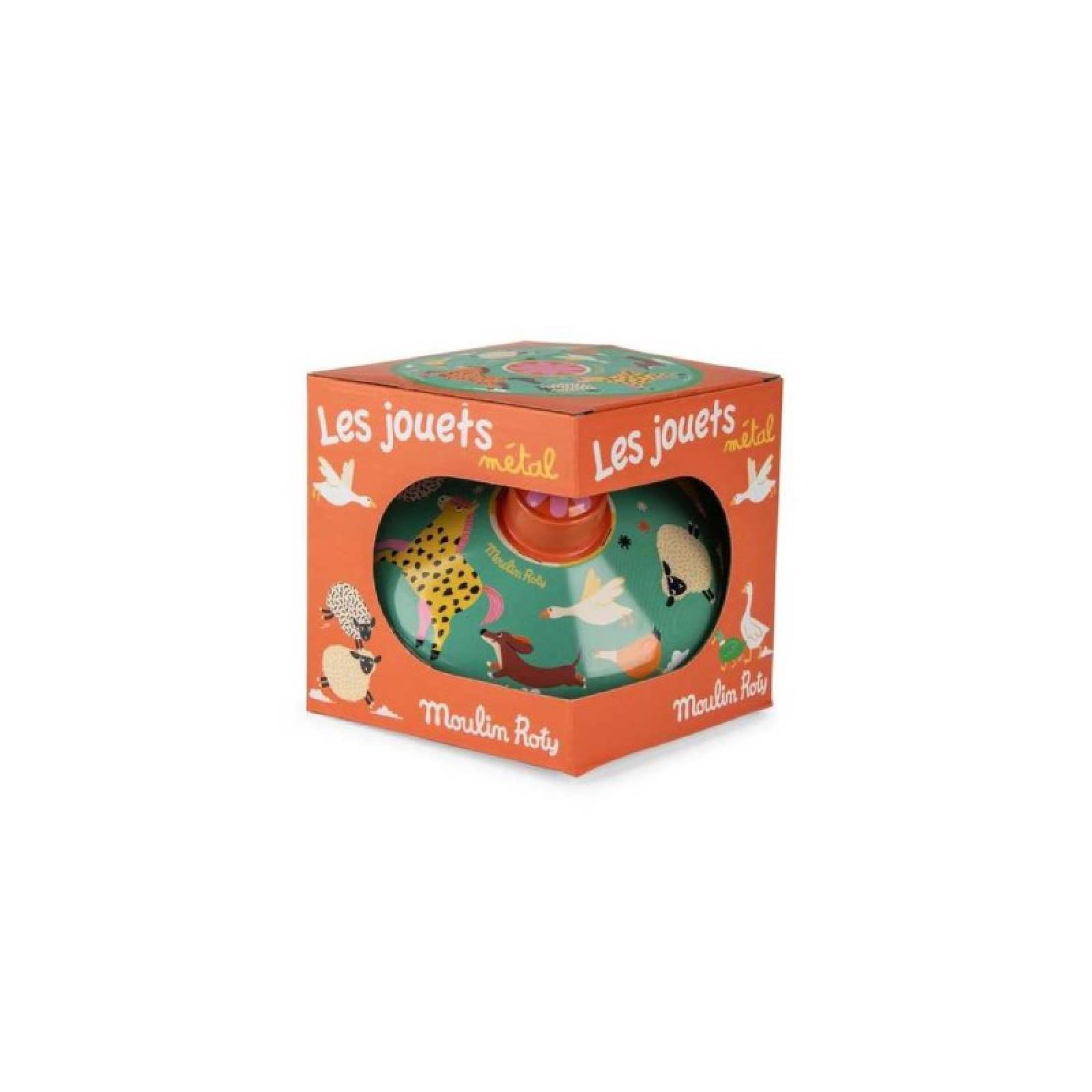Small Farmyard Print Metal Spinning Top By Moulin Roty 2+ thumbnails