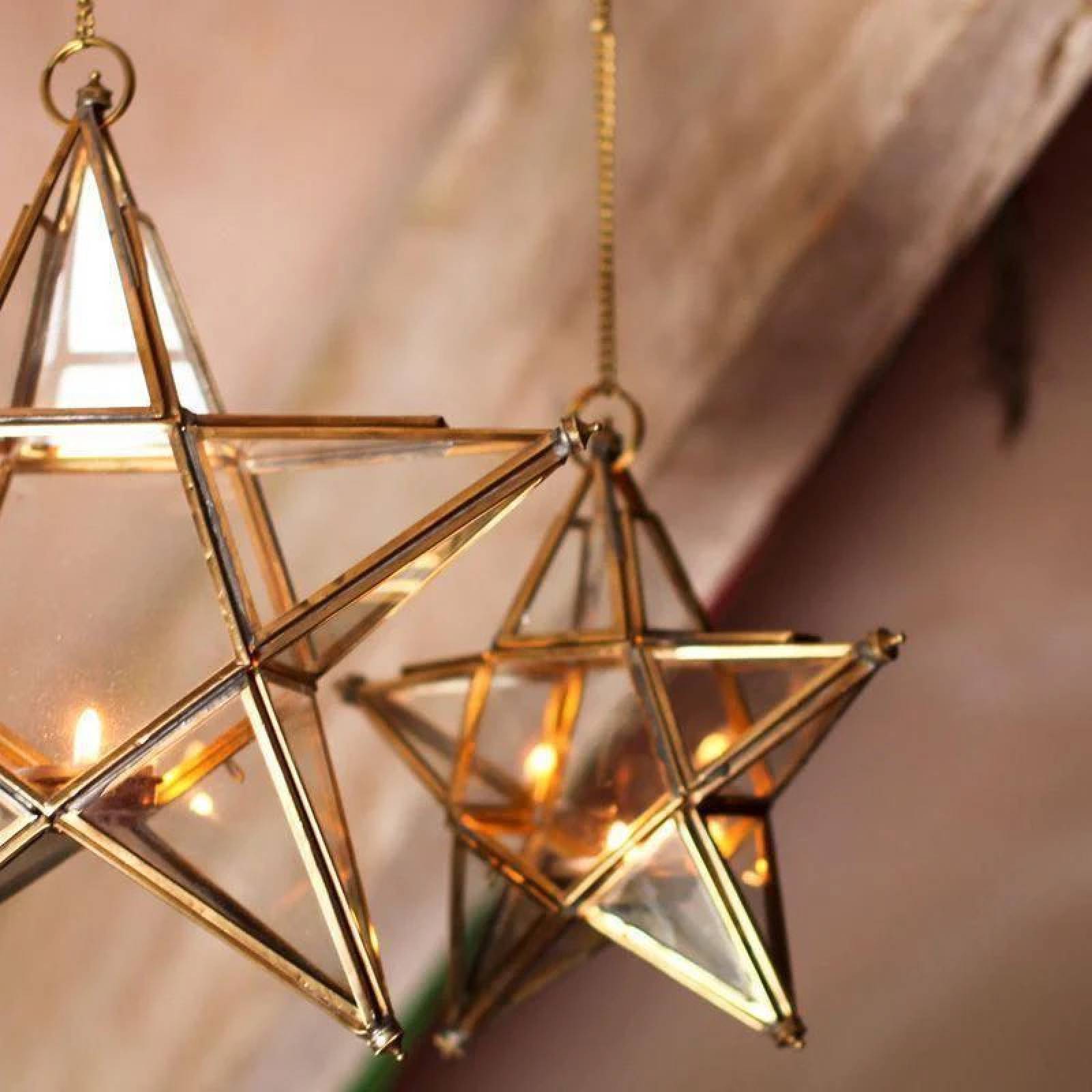 Small Glass Star Hanging Decoration In Antique Brass thumbnails