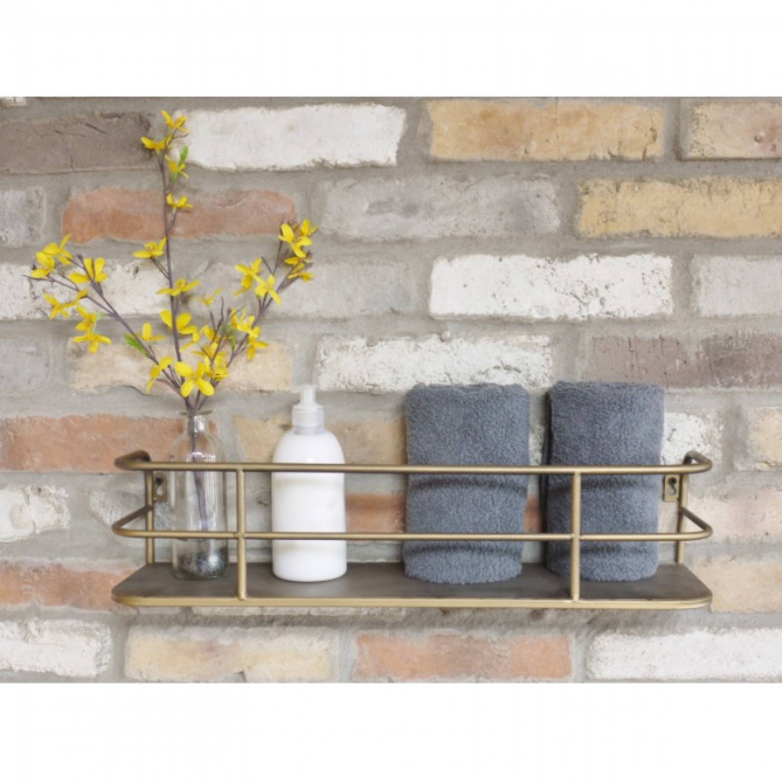 Small Gold Wall Mounting Metal Shelf With Rails 55x15cm thumbnails