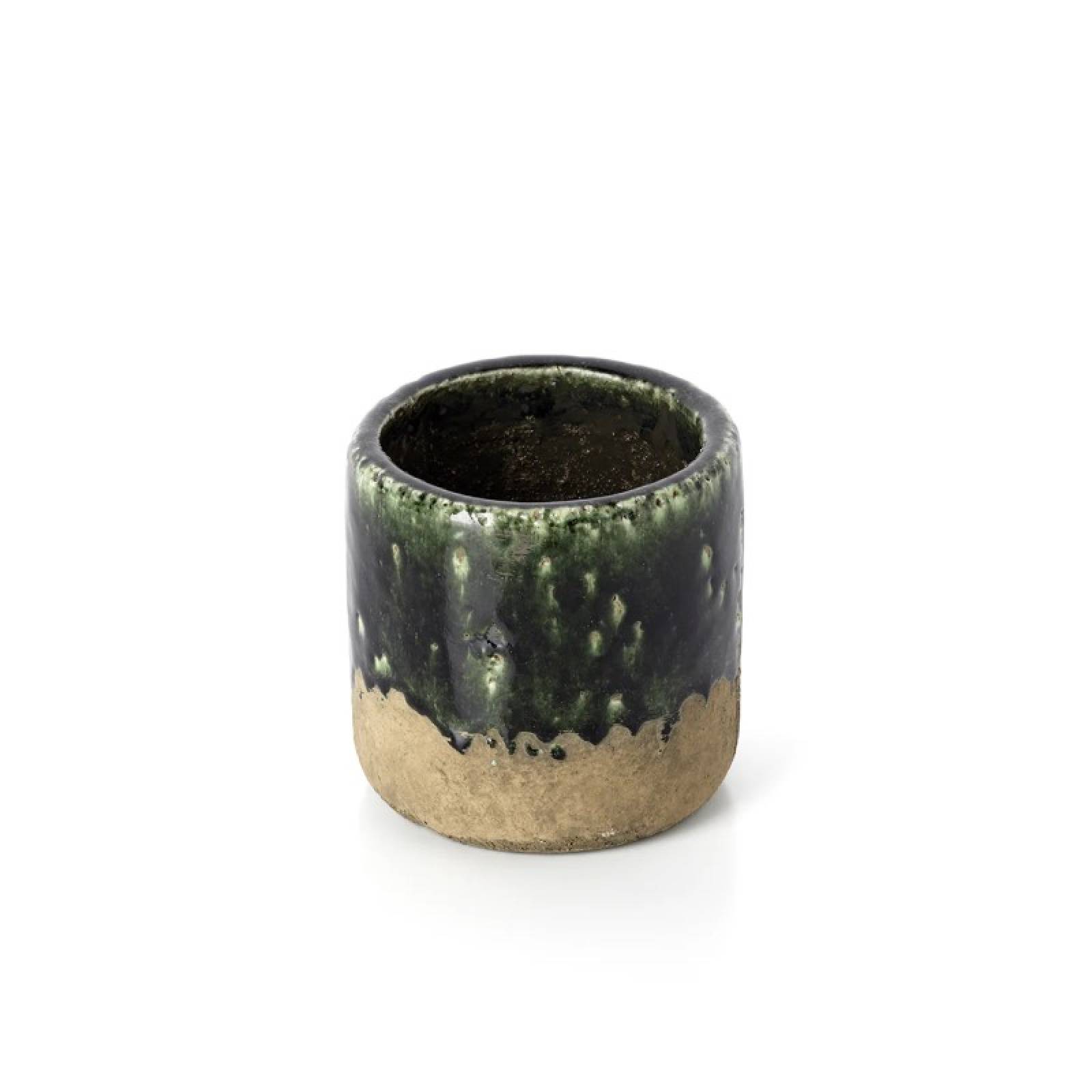 Small Green Glazed Concrete Plant Pot