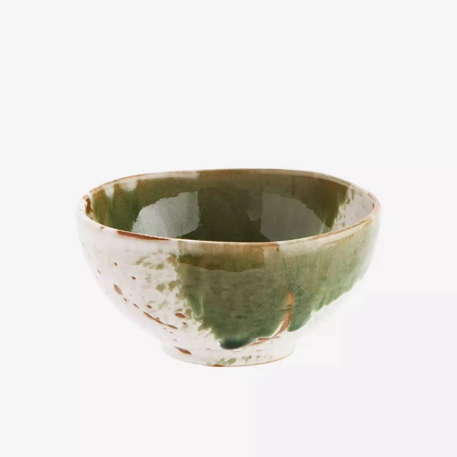 Small Green & White Stoneware Bowl 12x7cm