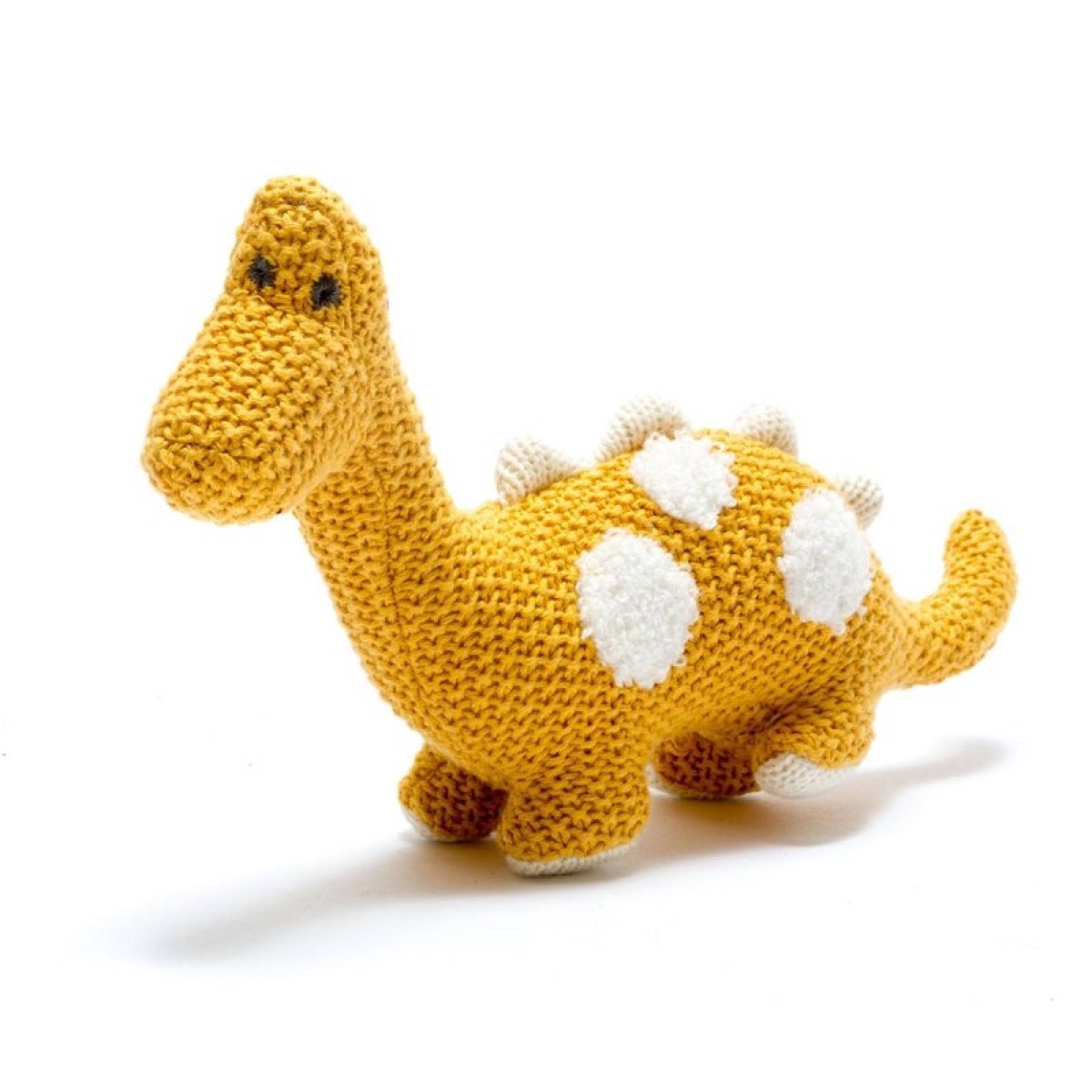 Small Knitted Diplodocus Dinosaur Soft Toy In Mustard 0+