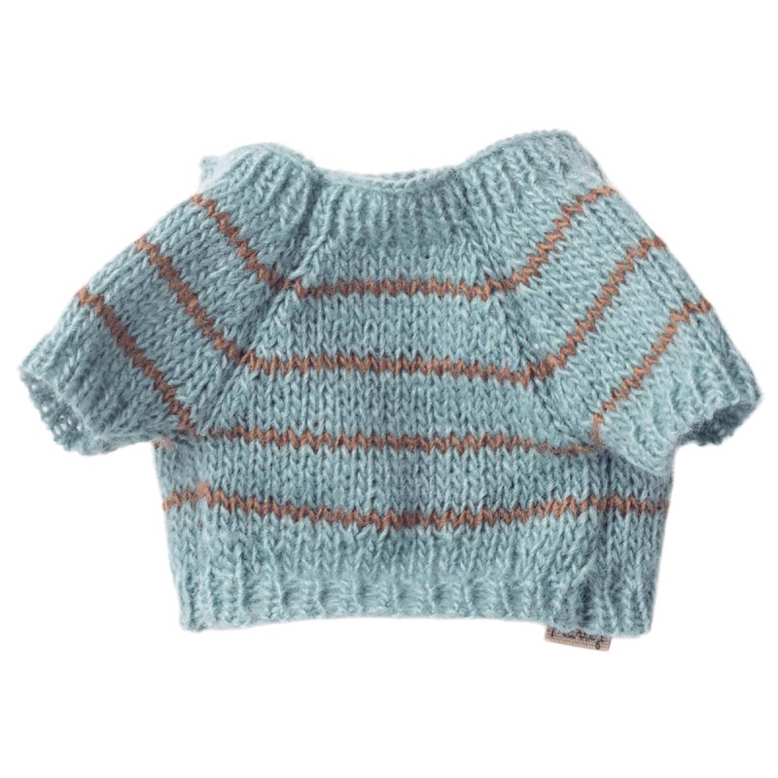 Small Knitted Sweater In Dusty Blue For Puppy By Maileg 3+
