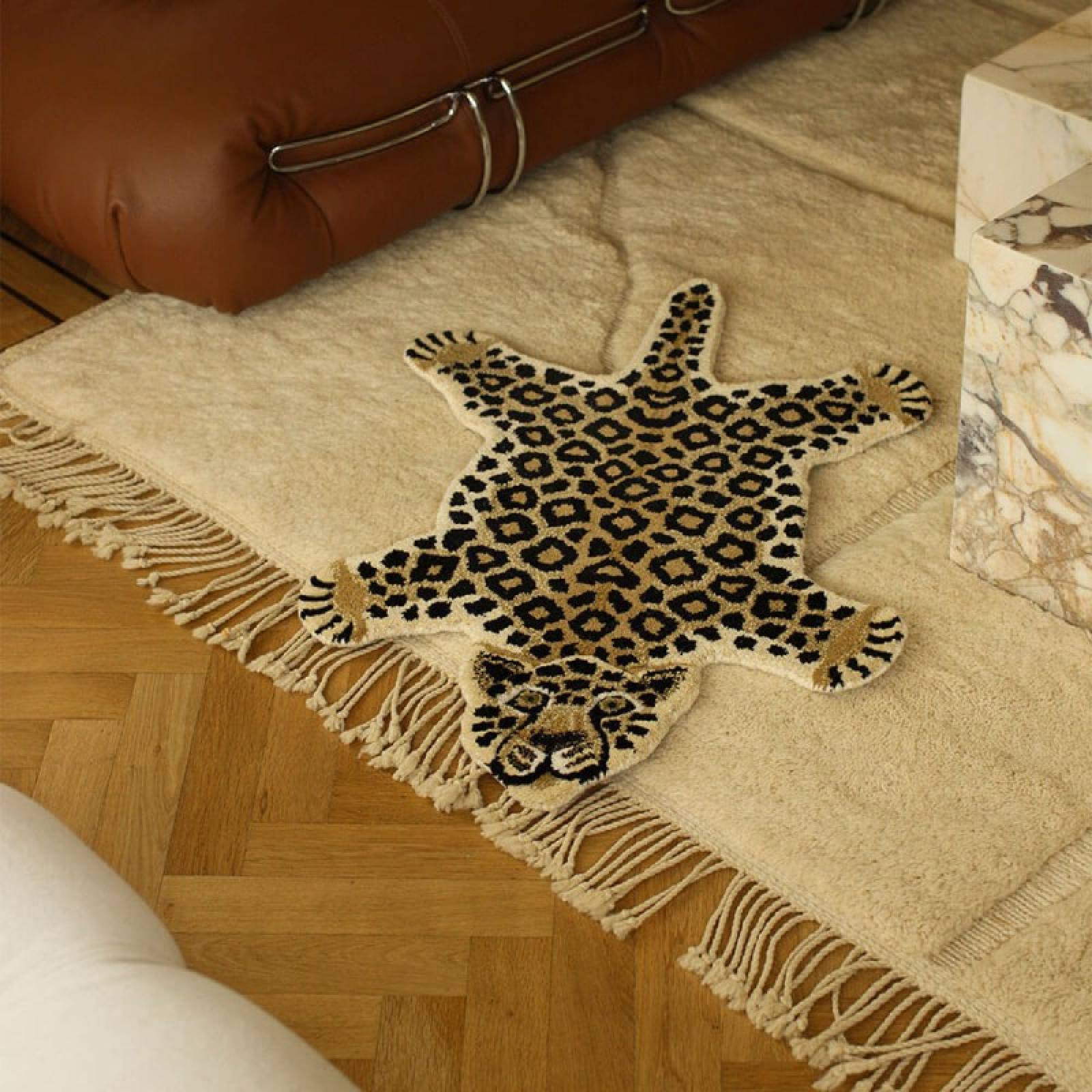 Small Loony Leopard Shaped Wool Rug thumbnails