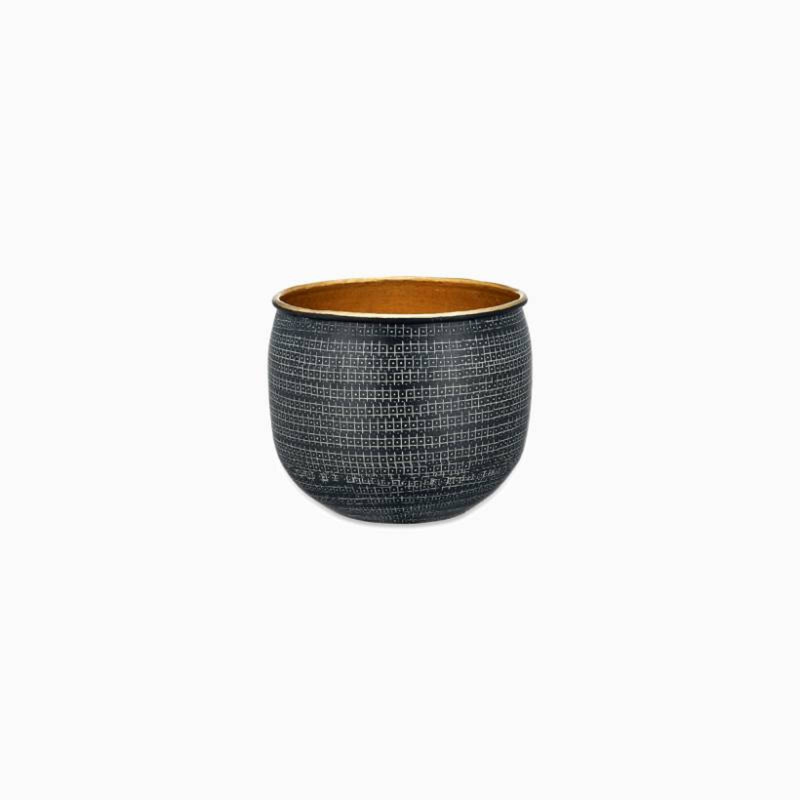 Small Metal Etched Planter In Black & Gold H: 18cm