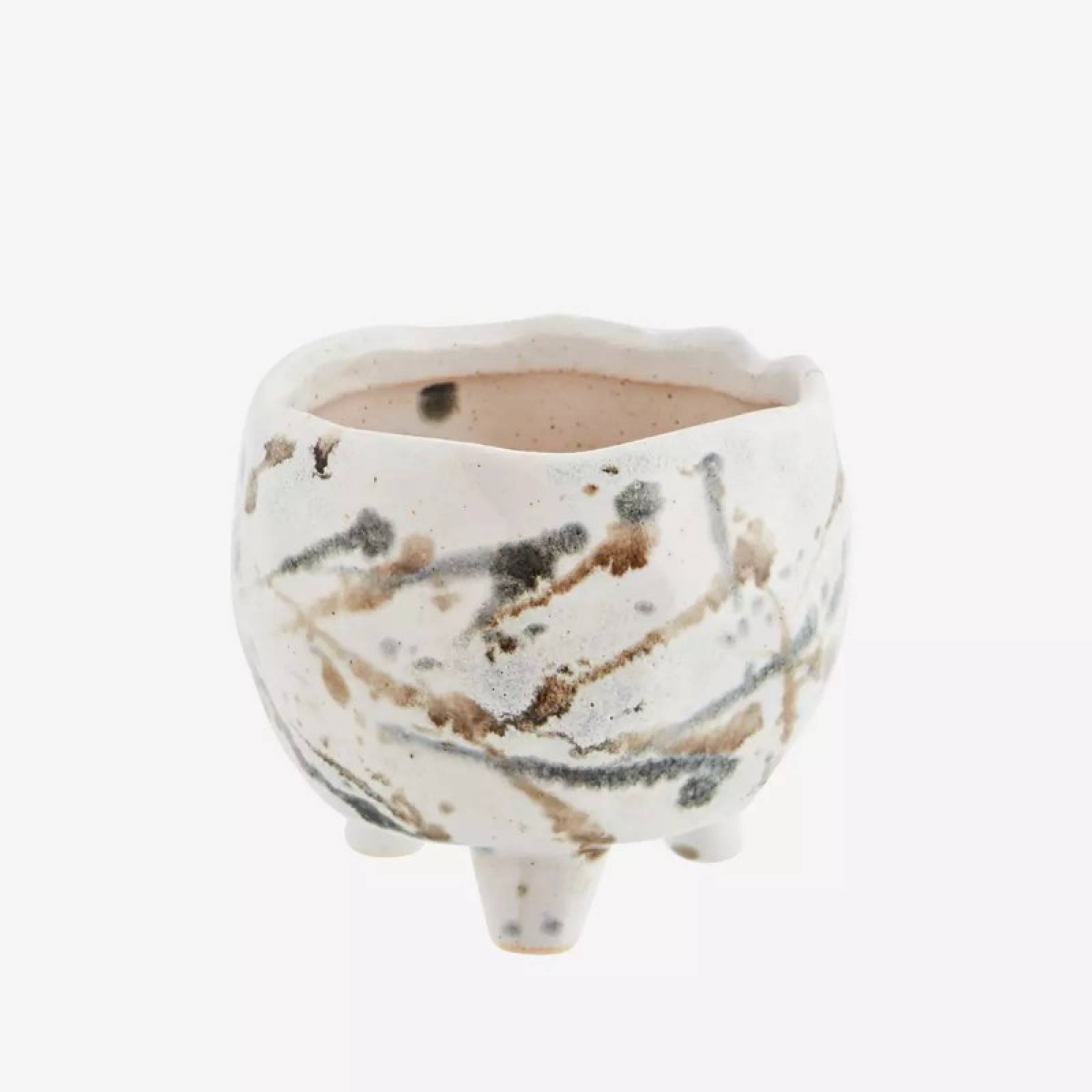 Small Mottled Stoneware Pot In Grey & Taupe On Tripod Legs thumbnails