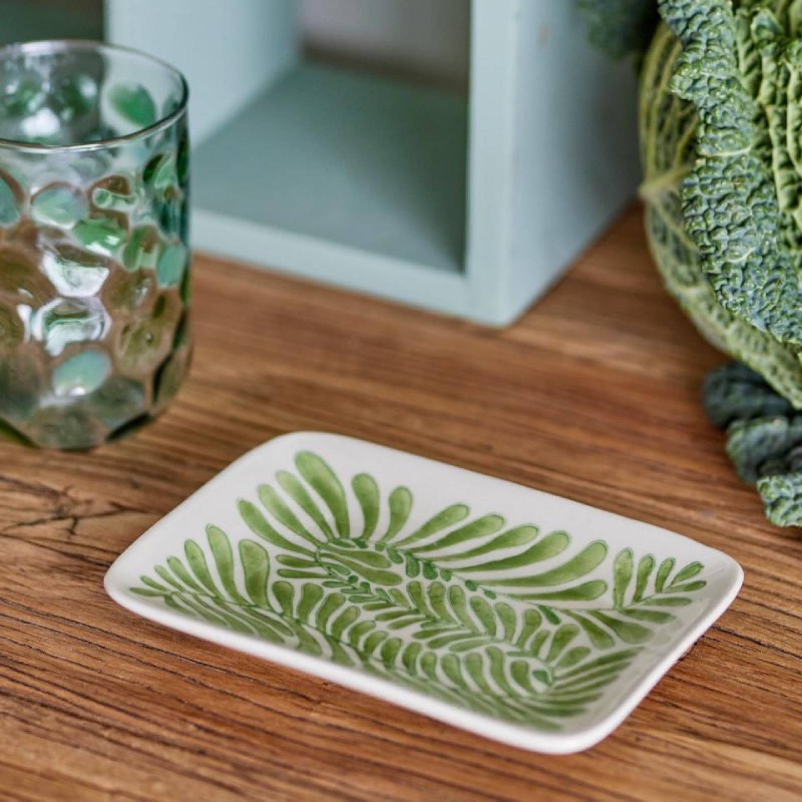 Small Rectangular Dish With Green Plant Design thumbnails