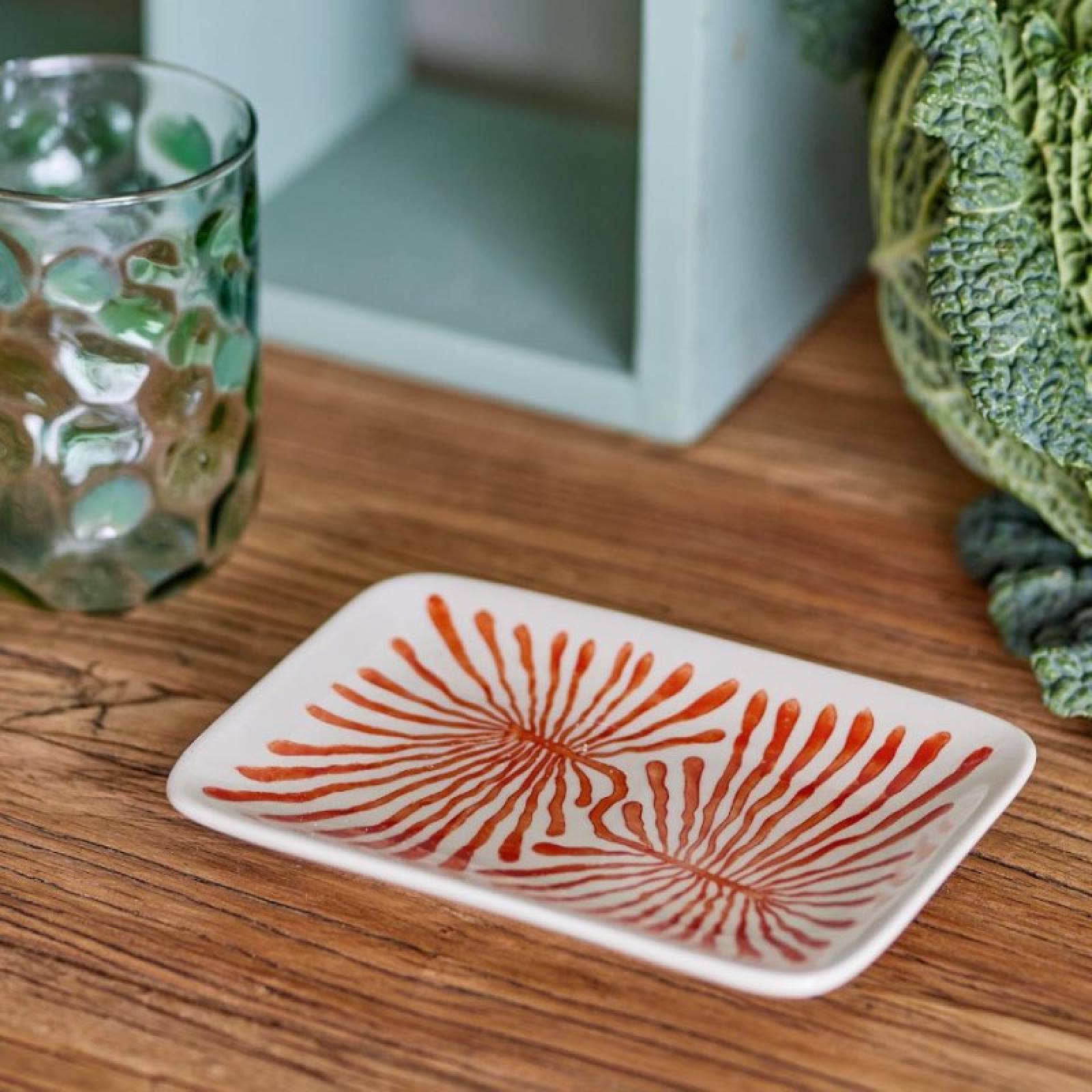 Small Rectangular Dish With Red Plant Design thumbnails