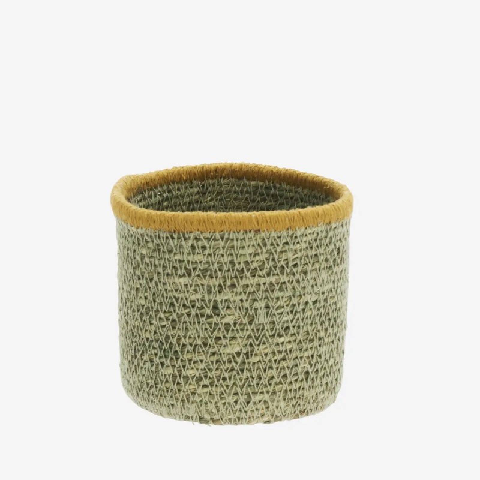 Small Round Seagrass Basket In Green With Yellow Trim thumbnails
