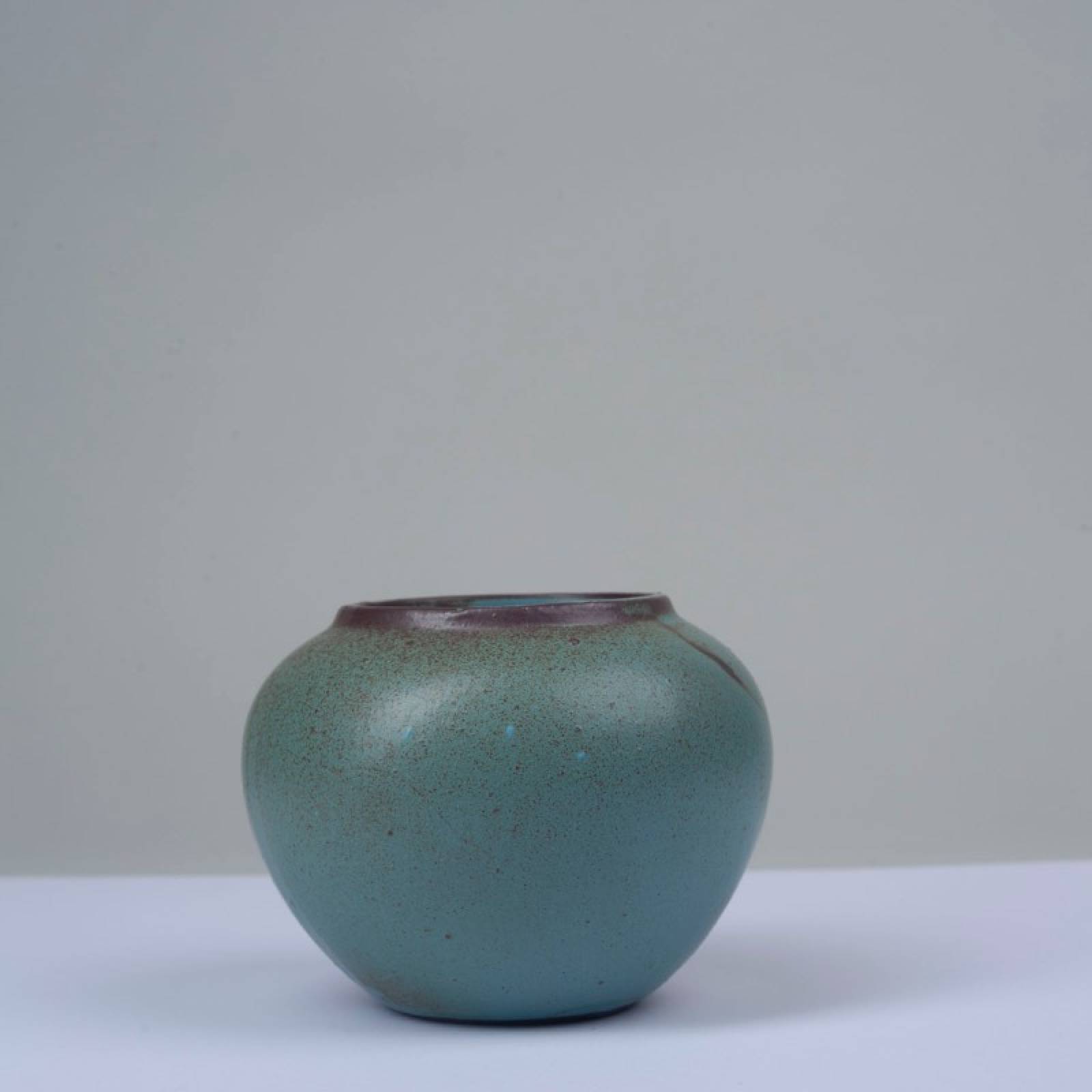 Small Round Stoneware Vase In Green & Brown thumbnails