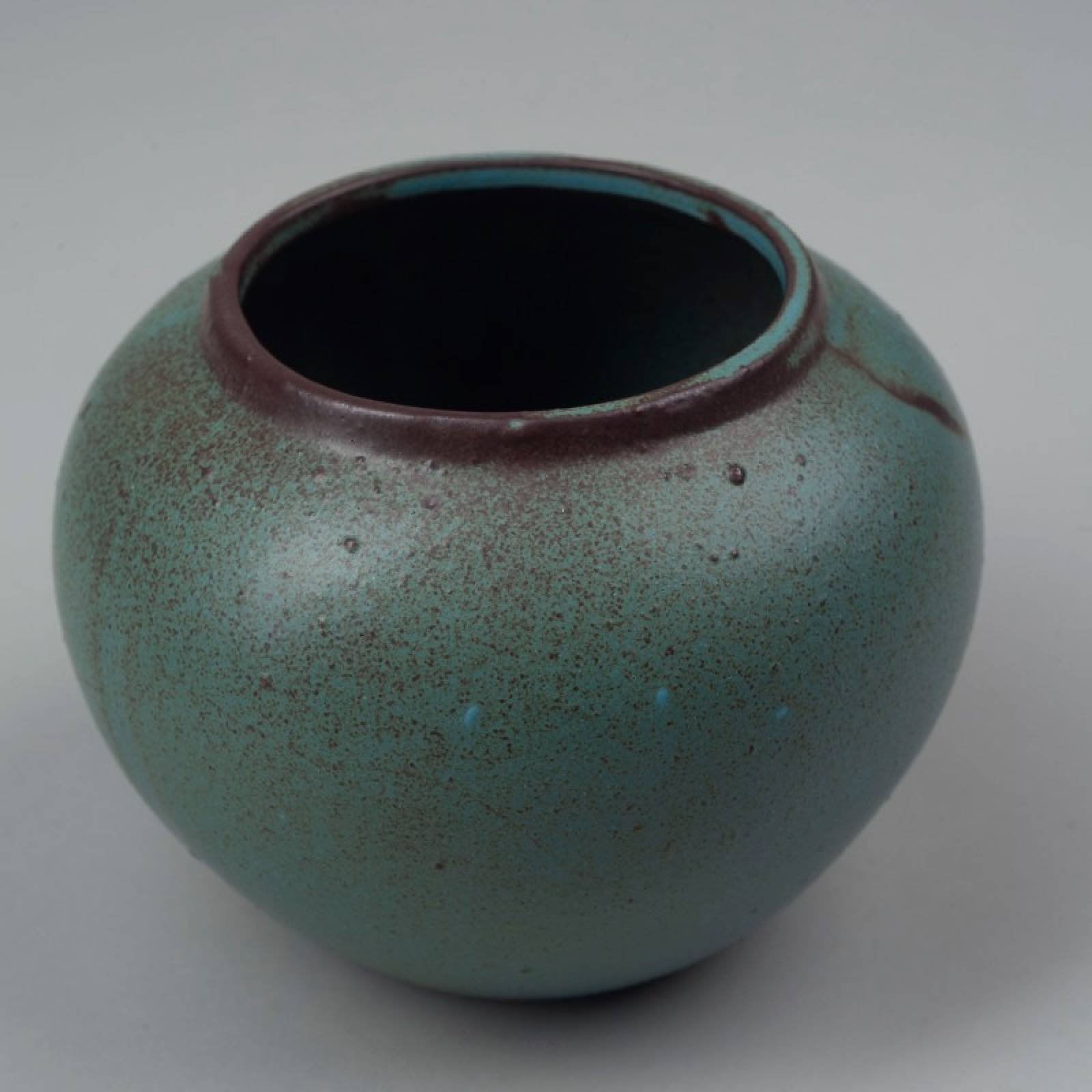Small Round Stoneware Vase In Green & Brown thumbnails