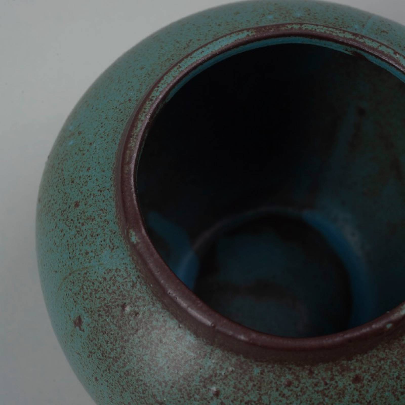 Small Round Stoneware Vase In Green & Brown thumbnails
