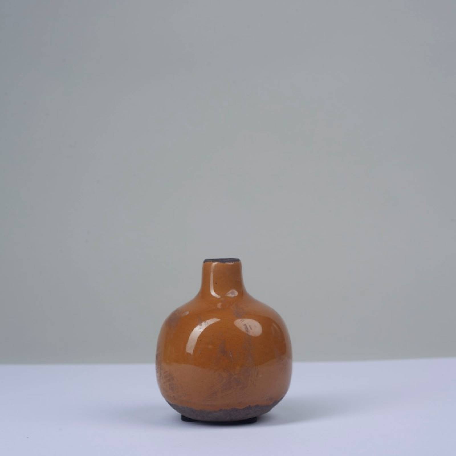 Small Rustic Ceramic Vase In Mustard Yellow