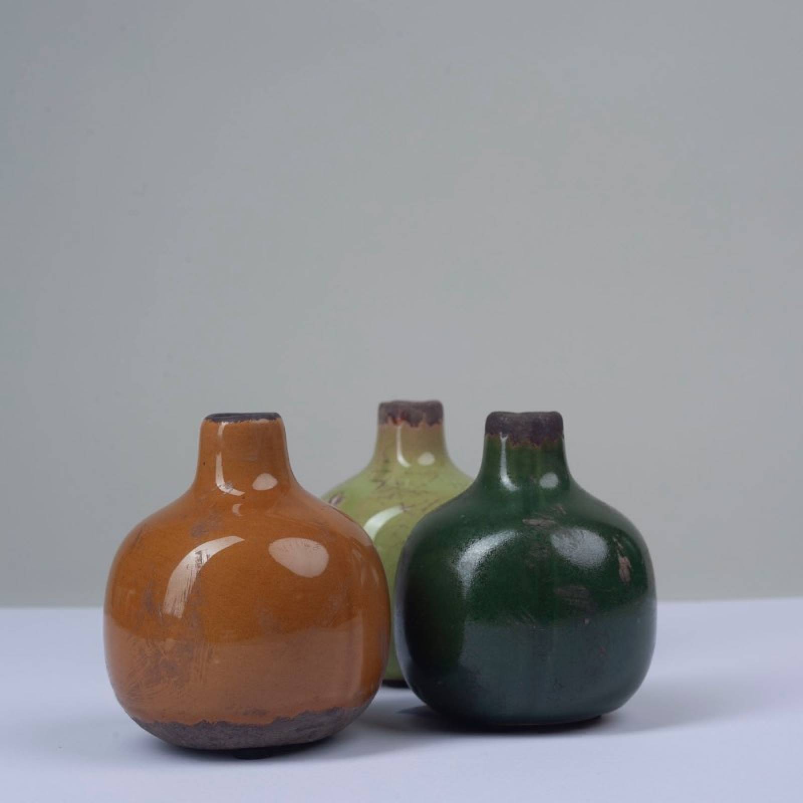 Small Rustic Ceramic Vase In Mustard Yellow thumbnails