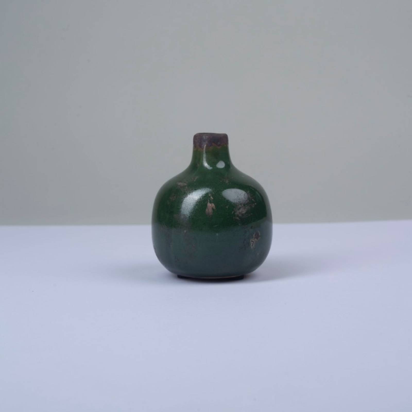 Small Rustic Ceramic Vase In Olive Green