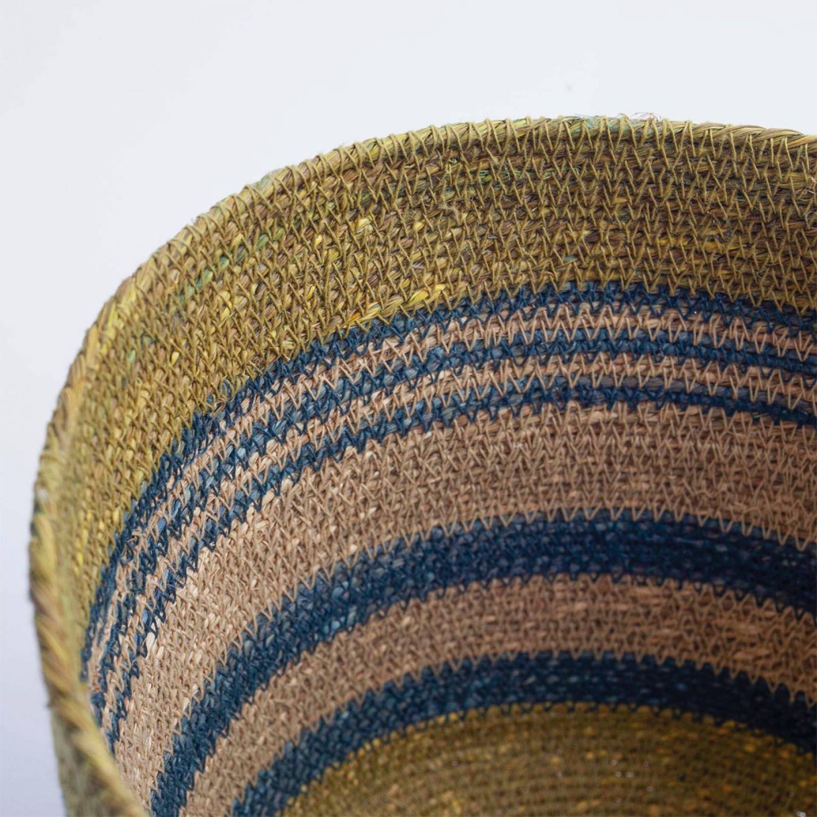 Small Seagrass Basket With Blue Stripes & Green Trim H:23cm thumbnails