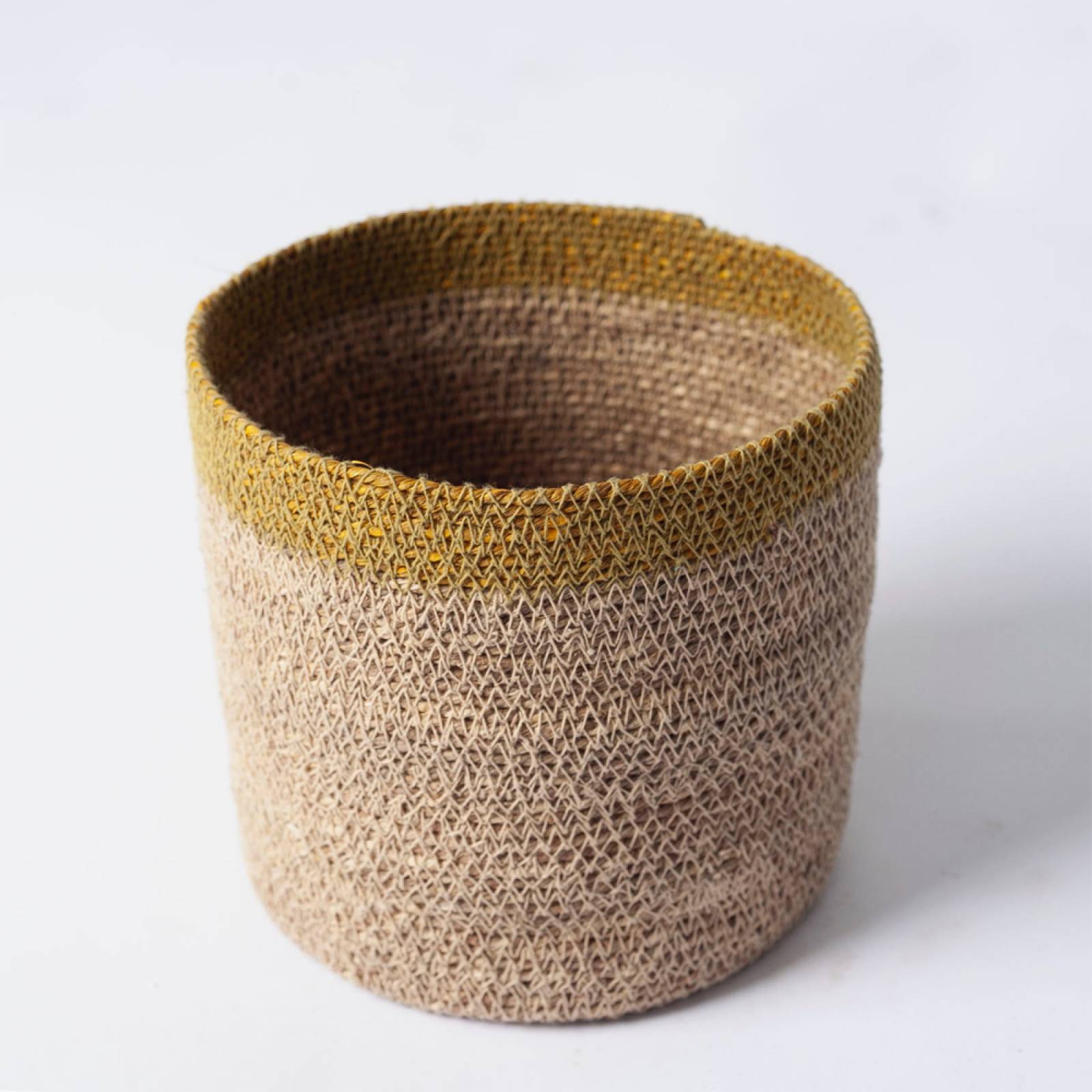 Small Seagrass Basket With Mustard Stripe thumbnails