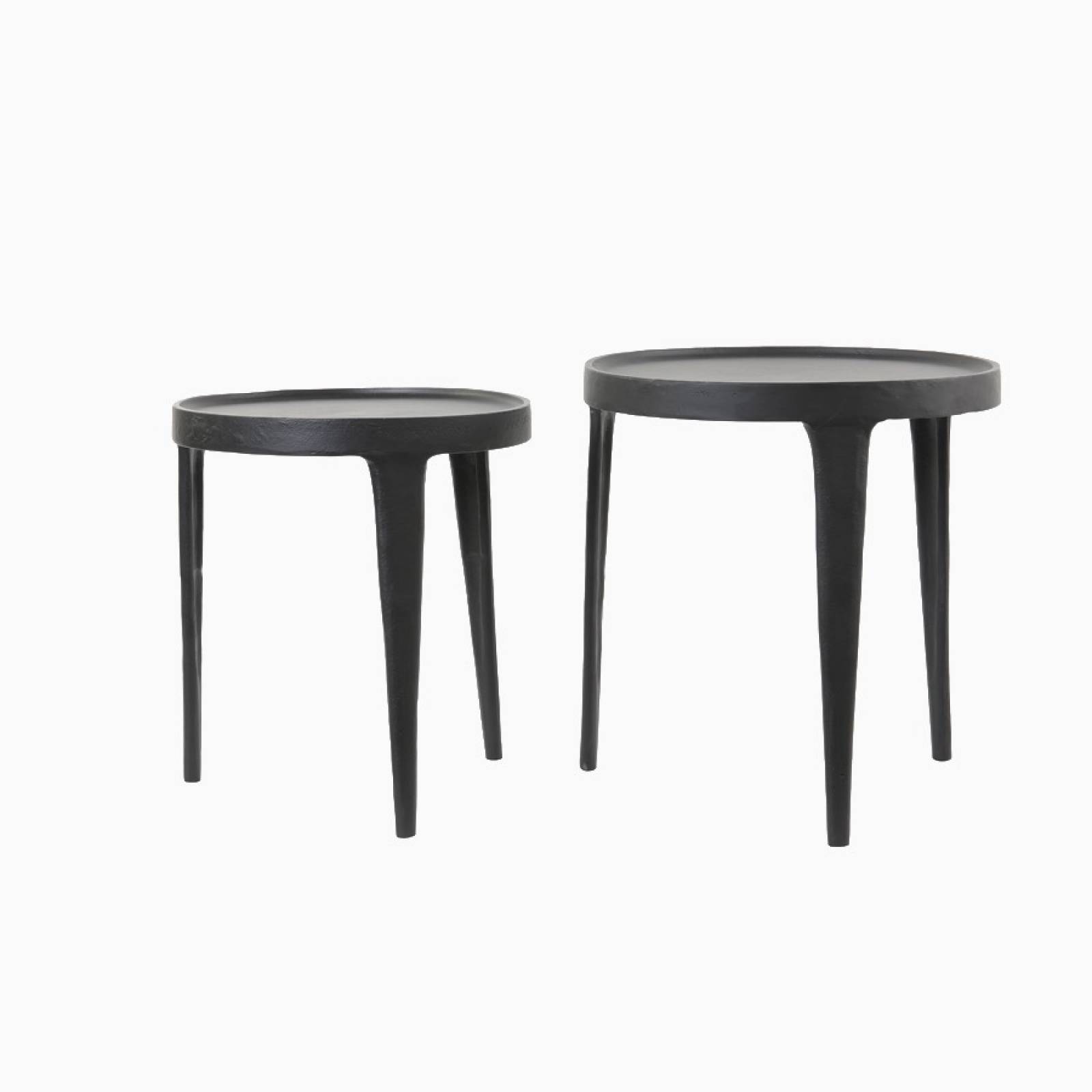 Large Simple Black Metal Side Table With Curved Lip H:43cm