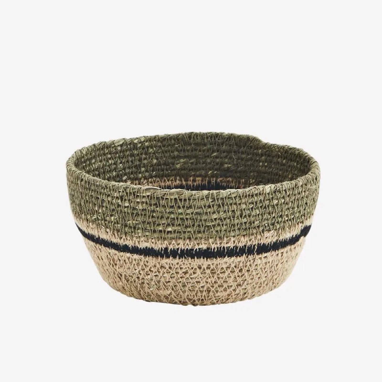 Small Stitched Seagrass Bowl In Olive H:13cm