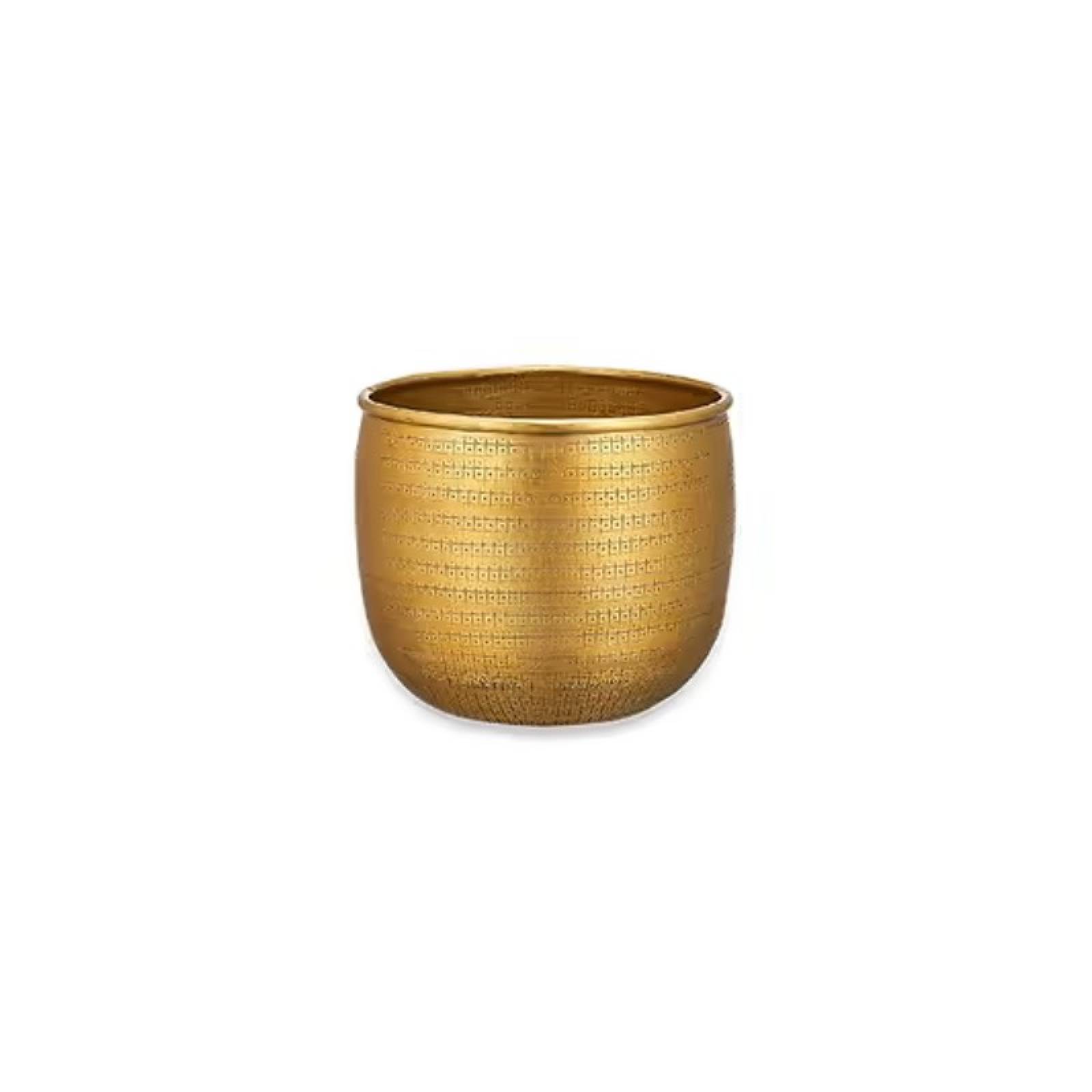 Small Tembesi Metal Etched Planter In Antique Brass H: 18cm thumbnails