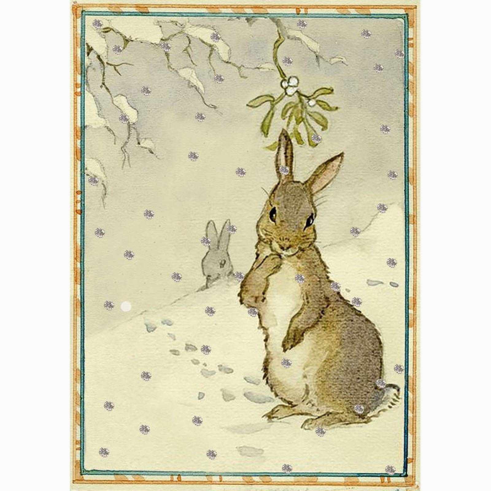 Snow Rabbits Glitter - Single Christmas Card